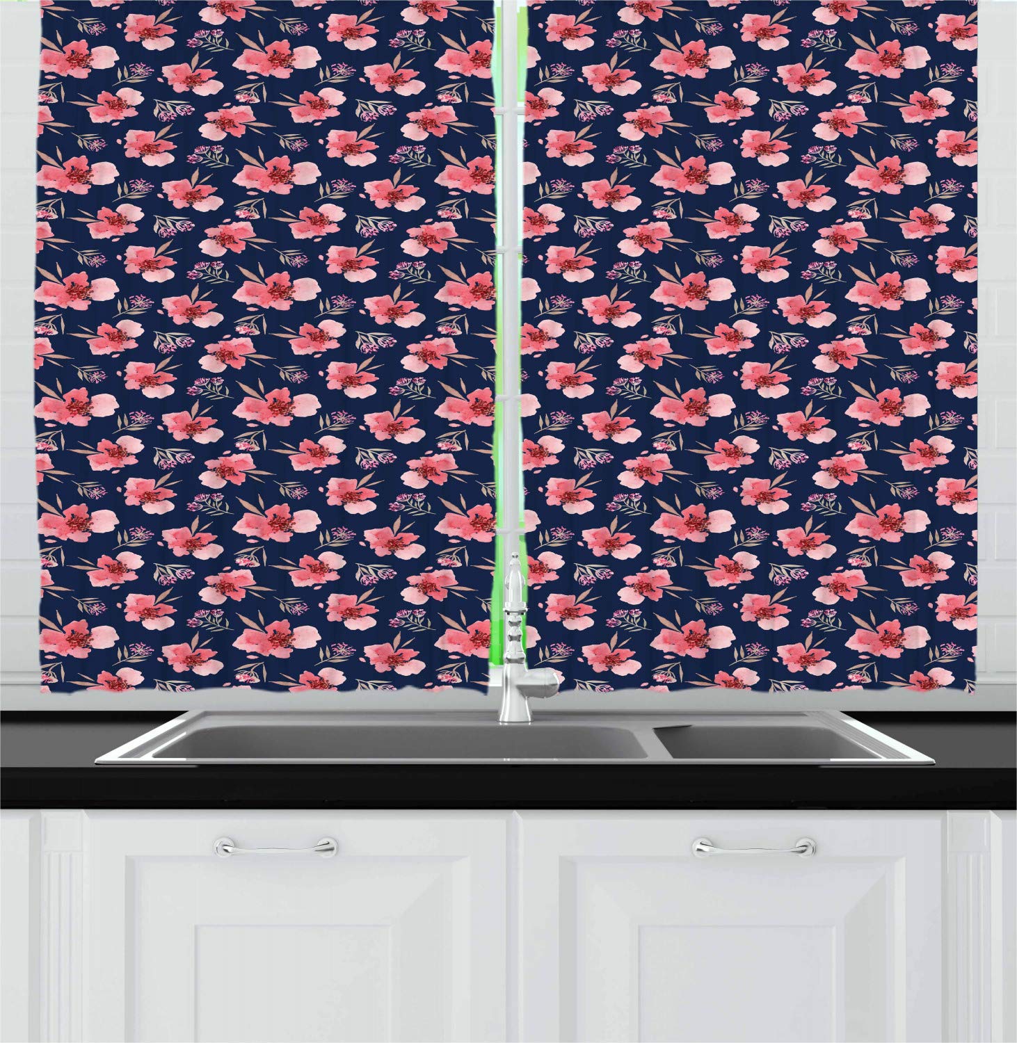 Ambesonne Floral Kitchen Curtains - Wildflower Bouquet Summer Design Window Drapes, 2 Panel Set for Kitchen & Cafe Decor, 55