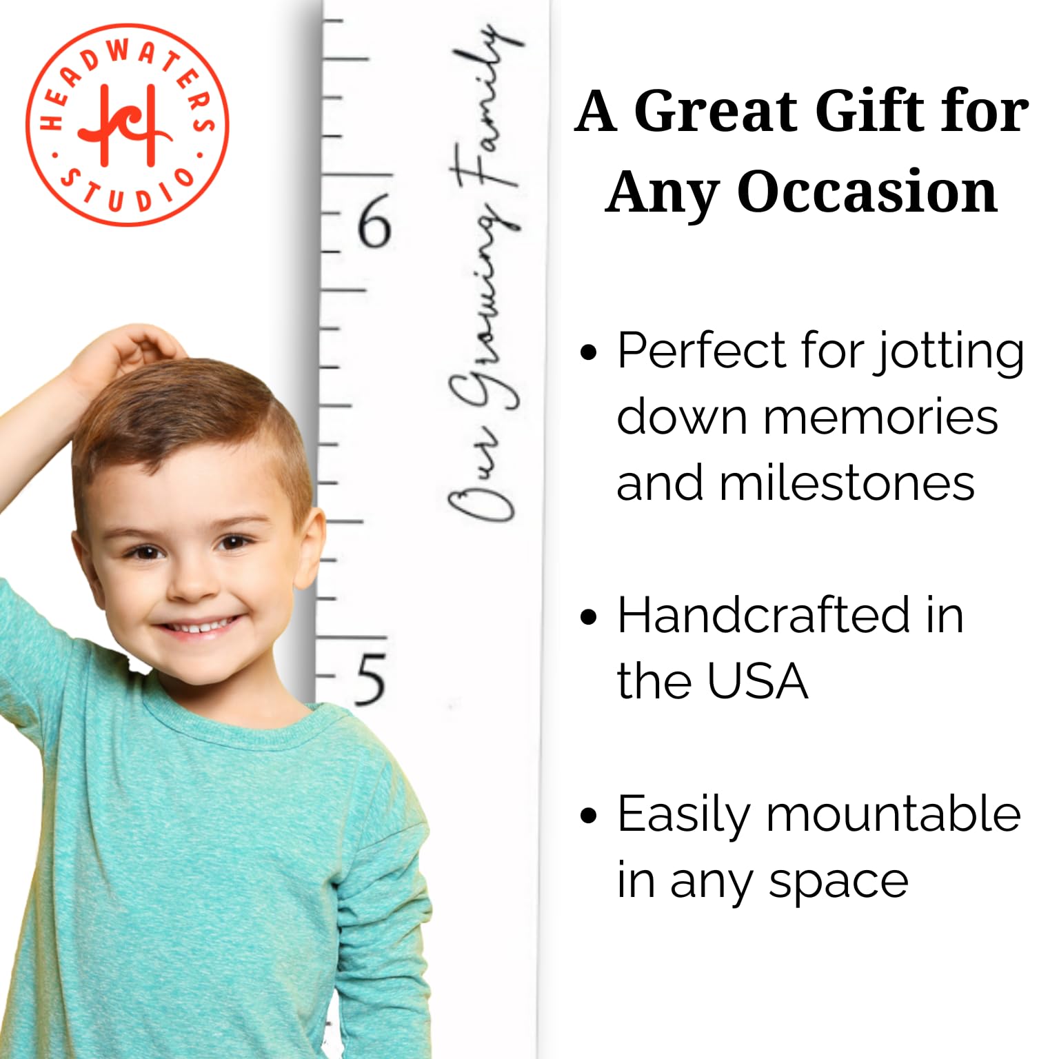 Boho Wooden Growth Chart for Kids - Wall Mounted Height Measuring Board in White (Love Grows Here) | Perfect for Nursery, Bedroom & Playroom Decor