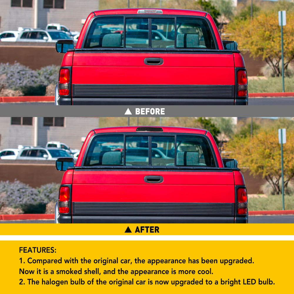 1994-2001 Dodge Ram 1500/2500/3500 LED Third Brake Light Replacement - Smoked Lens High Mount Cargo Lamp with Switchable Brake/Cargo Light Function - Perfect for Truck Bed Lighting & Nighttime Visibility