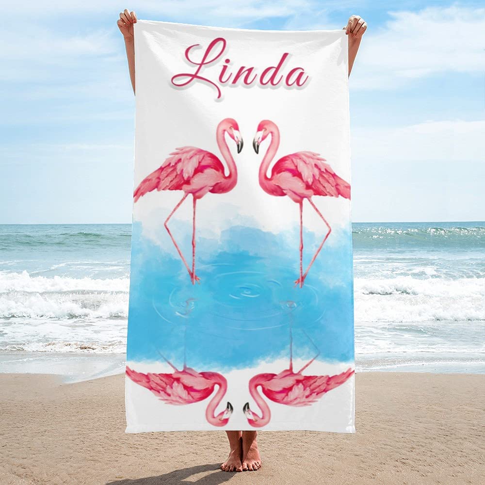 Custom Flamingo Beach Towel Personalized with Name - 30x60 Inch Soft Pink Bath & Pool Towel for Summer Travel - Perfect Birthday Gift for Women & Girls - Beach, Pool, Vacation, Spa Use