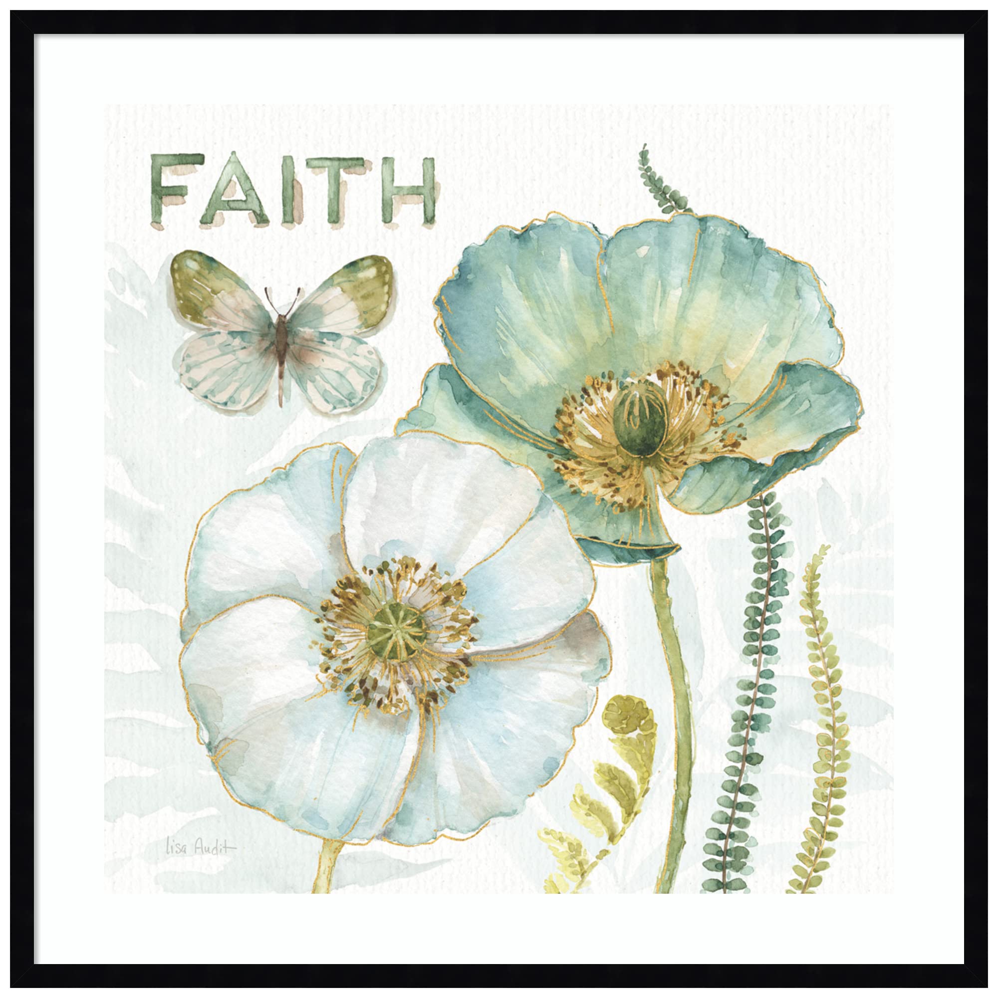 Amanti Art My Greenhouse Flowers Faith by Lisa Audit - 33x33 Inch Wood Framed Wall Art Print with Svelte Noir Black Frame - Perfect for Living Room, Bedroom & Office Decor