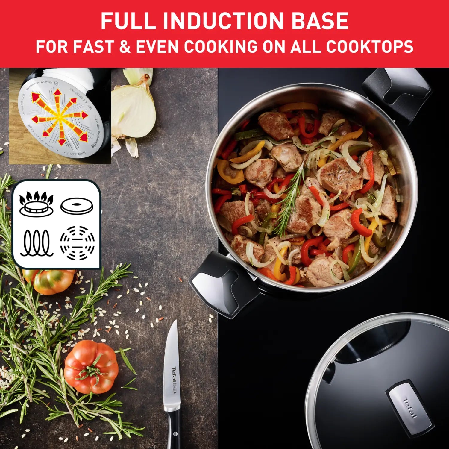 Tefal Emotion Induction Stainless Steel Stockpot 22cm/6L - Premium Cookware for Soups, Stews & Pasta - Perfect for Family Dinners & Entertaining