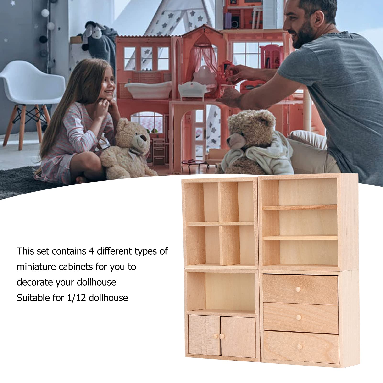 1:12 Scale Miniature Dollhouse Kitchen Cabinet Set - Antique Style Lifelike Miniature Furniture for Dollhouse Accessories | Perfect for Collectors, DIY Dollhouse Decor & Miniature Scene Displays