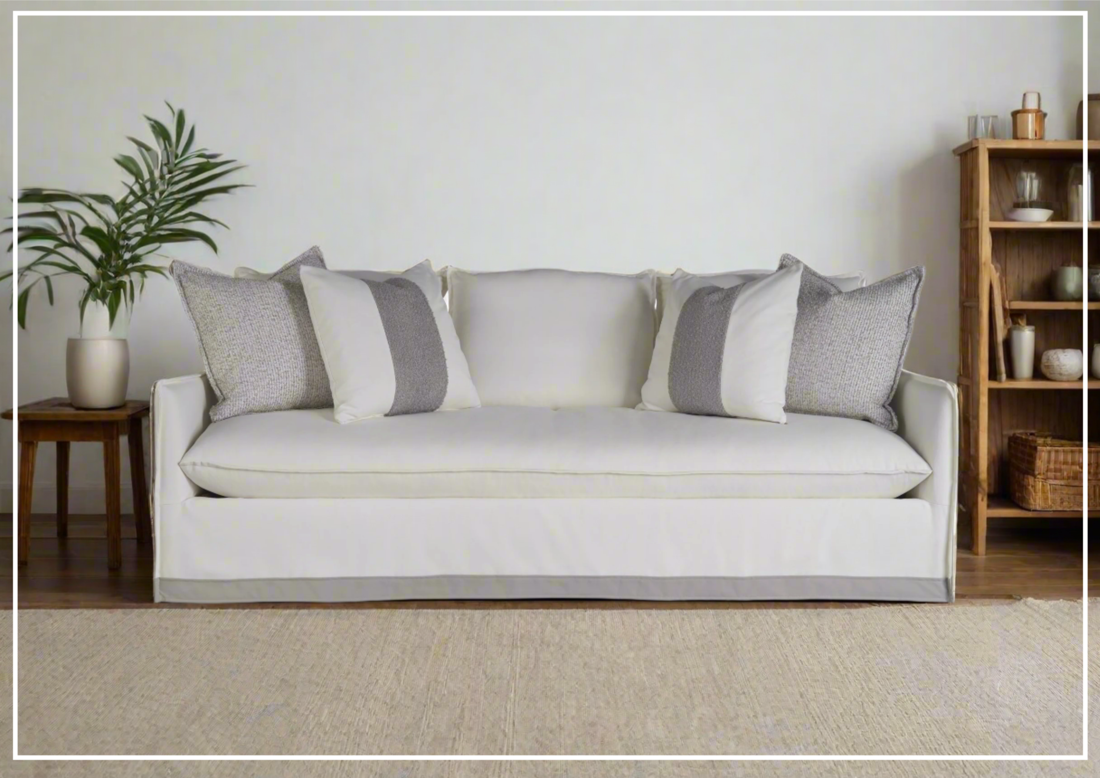 Universal White Fabric Sofa with Pillows - Siesta Key Stationary Couch for Living Room, Lounge & Home Decor