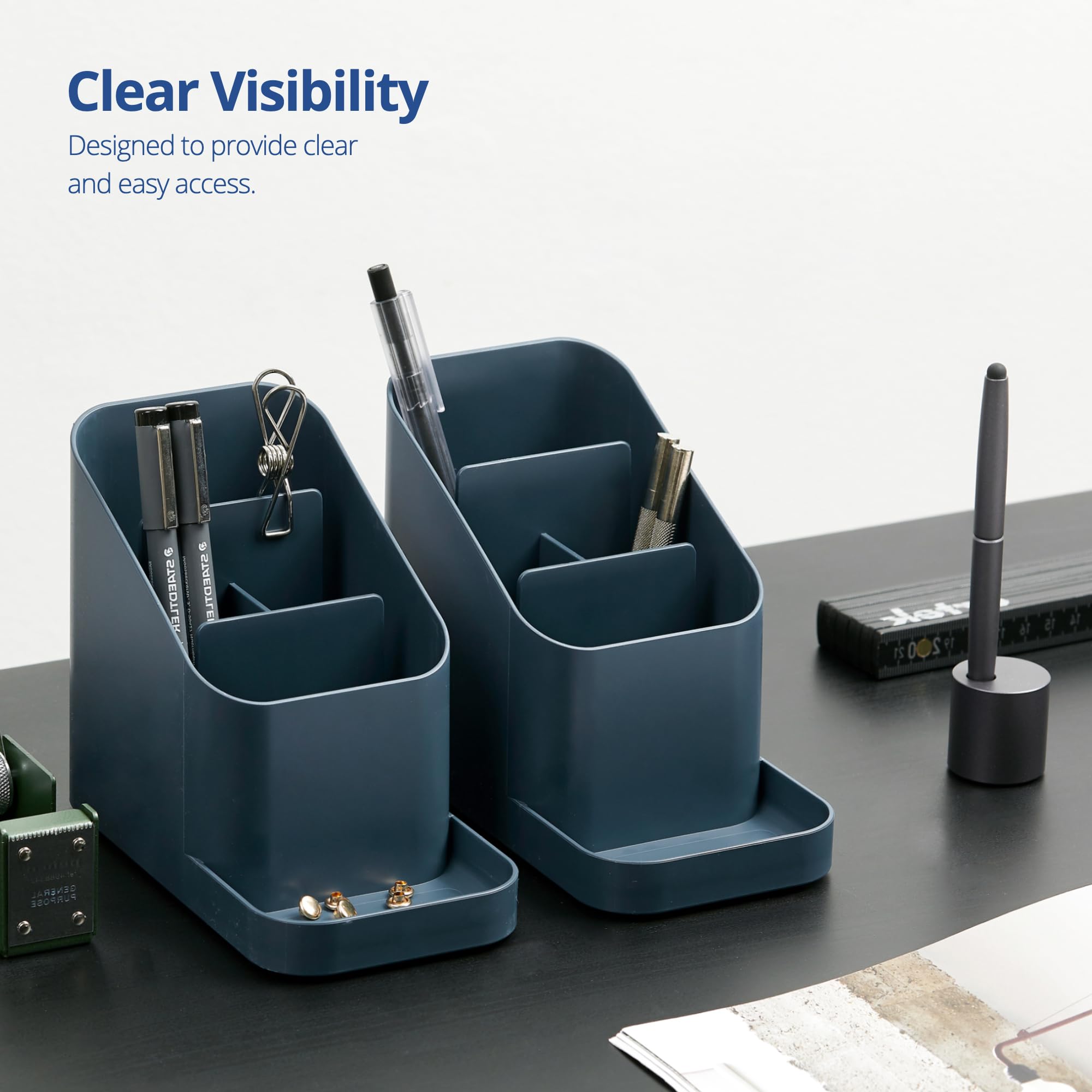 BLUE GINKGO Desk Organizer - Premium Korean-Made Office Supplies Holder for Pens, Pencils, Notes & Stationery | Prussian Blue | Perfect for Home Office, School Desk & Workspace Organization