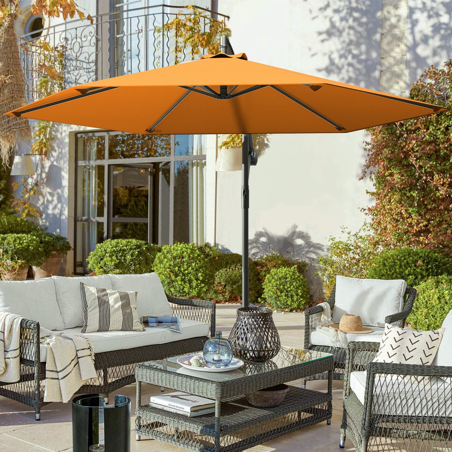 **Greesum 10FT Offset Cantilever Patio Umbrella - Outdoor Market Umbrella with Crank & Cross Base (Orange) - Perfect for Poolside, Backyard, and Commercial Use**