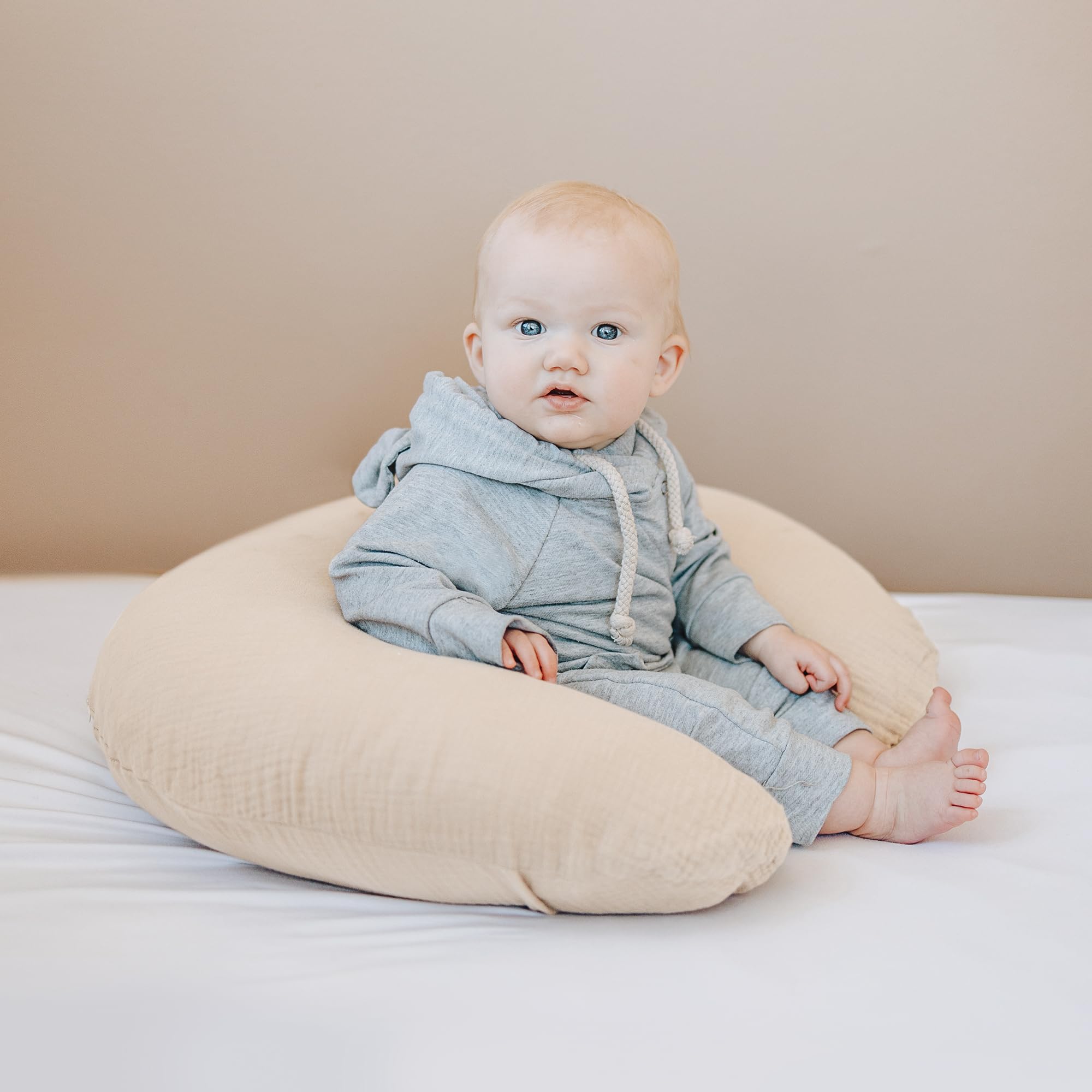 Konssy Muslin Nursing Pillow Covers - Soft & Breathable Breastfeeding Pillow Covers for Newborns (2 Pack, Fog Green & Cream) | Perfect for Nursing, Baby Shower Gifts & Nursery Decor