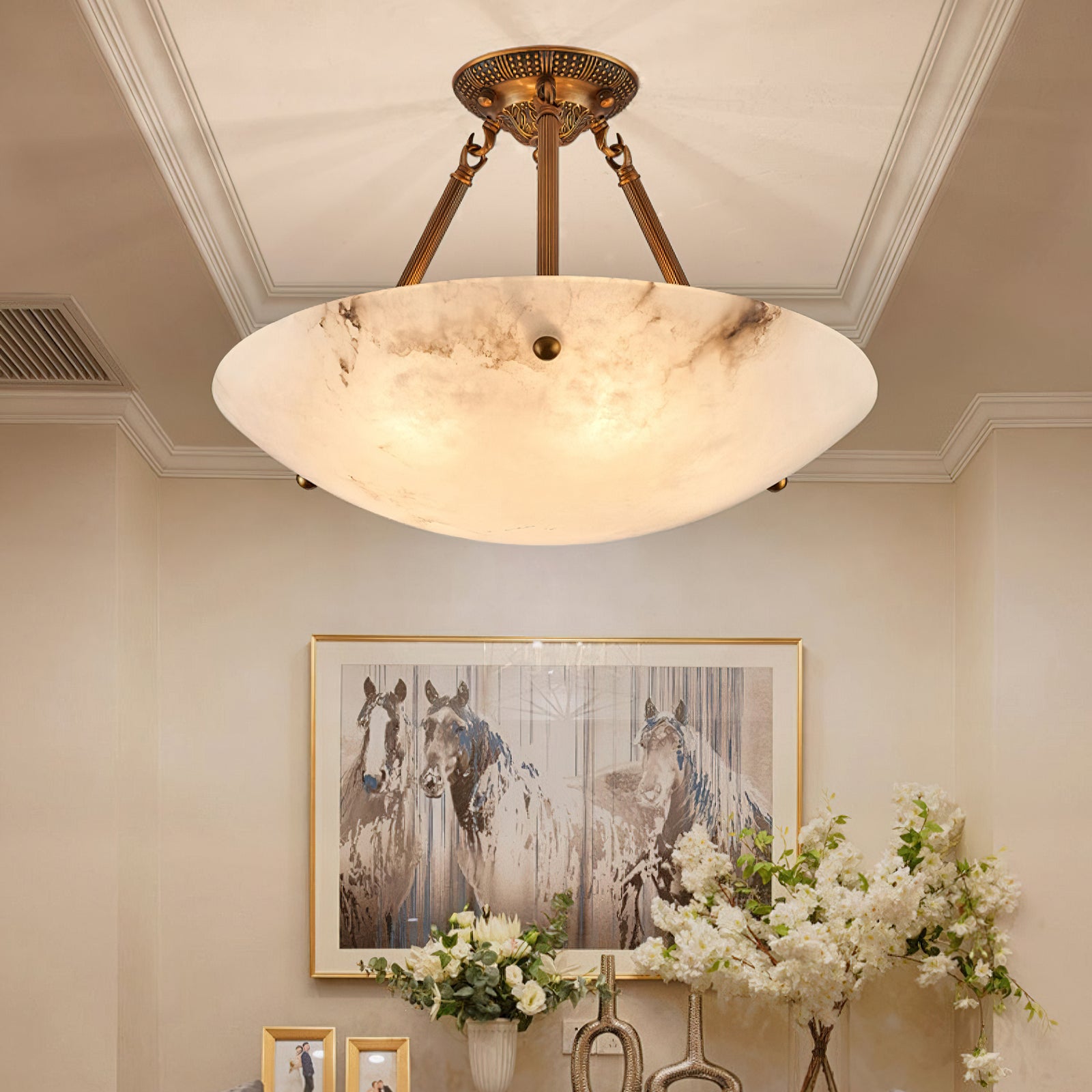 Alabaster Bowl Ceiling Light Fixture - Modern Handcrafted Stone Pendant Lamp for Dining Room, Living Room & Bedroom Lighting
