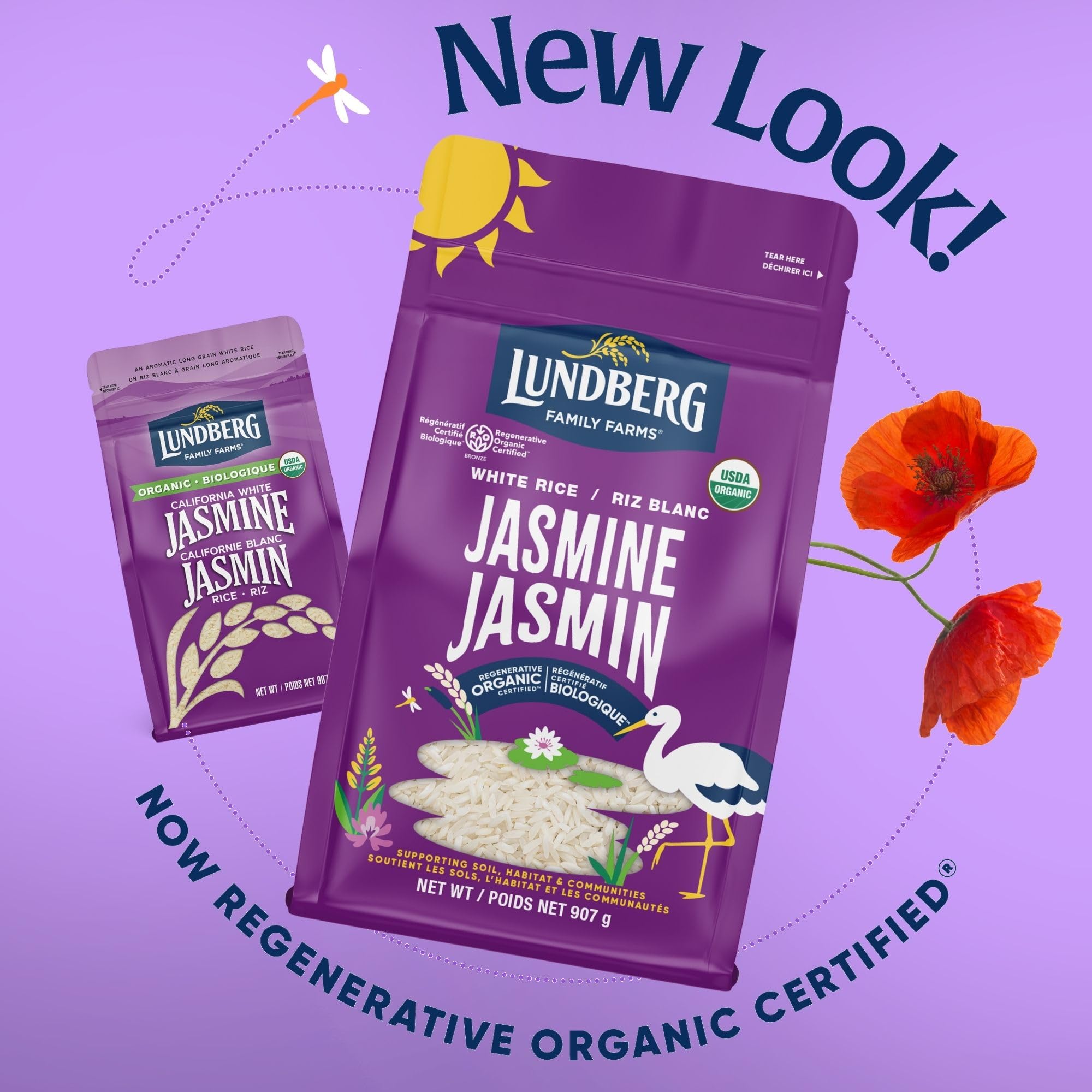 Lundberg Organic Jasmine Rice - Regenerative Organic Certified Long Grain White Rice, Light & Fluffy, Gluten Free, Resealable 32oz (907g) Bag - Perfect for Stir Fry, Sushi & Healthy Meals