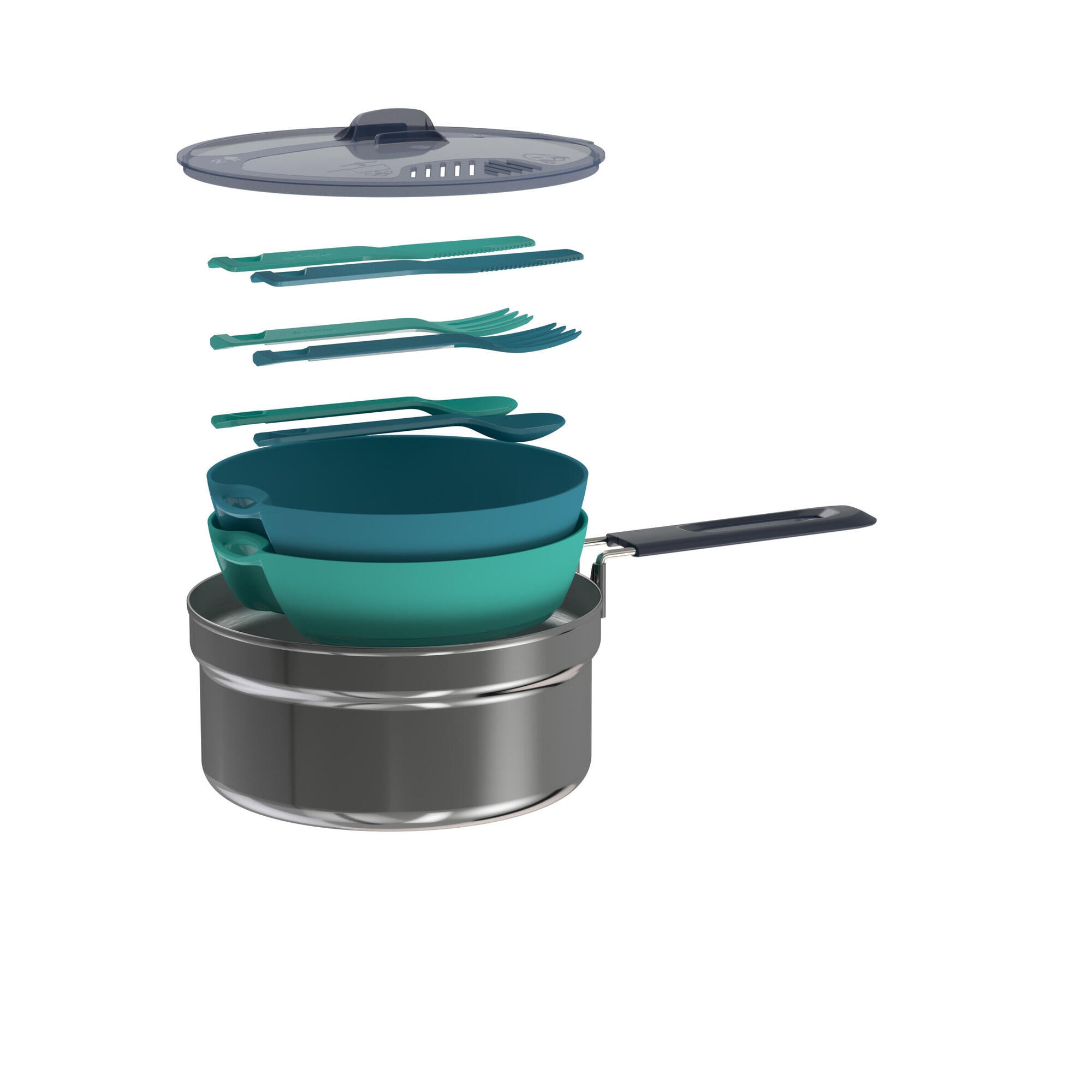 Quechua MH100 1.6L Stainless Steel Camping Cookware Set for 2 Persons - Lightweight Backpacking Cookset for Hiking, Camping & Outdoor Adventures