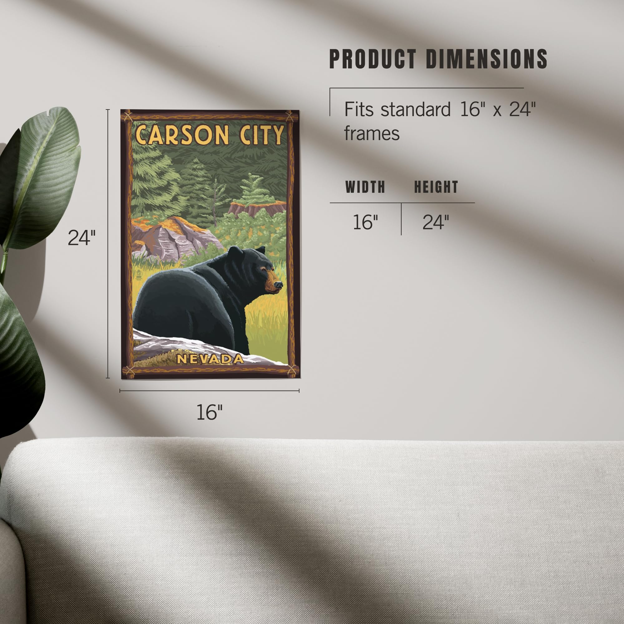 Lantern Press 16x24 Inch Giclee Art Print - Carson City Nevada Black Bear in Forest Wall Decor - Perfect for Living Room, Bedroom & Office