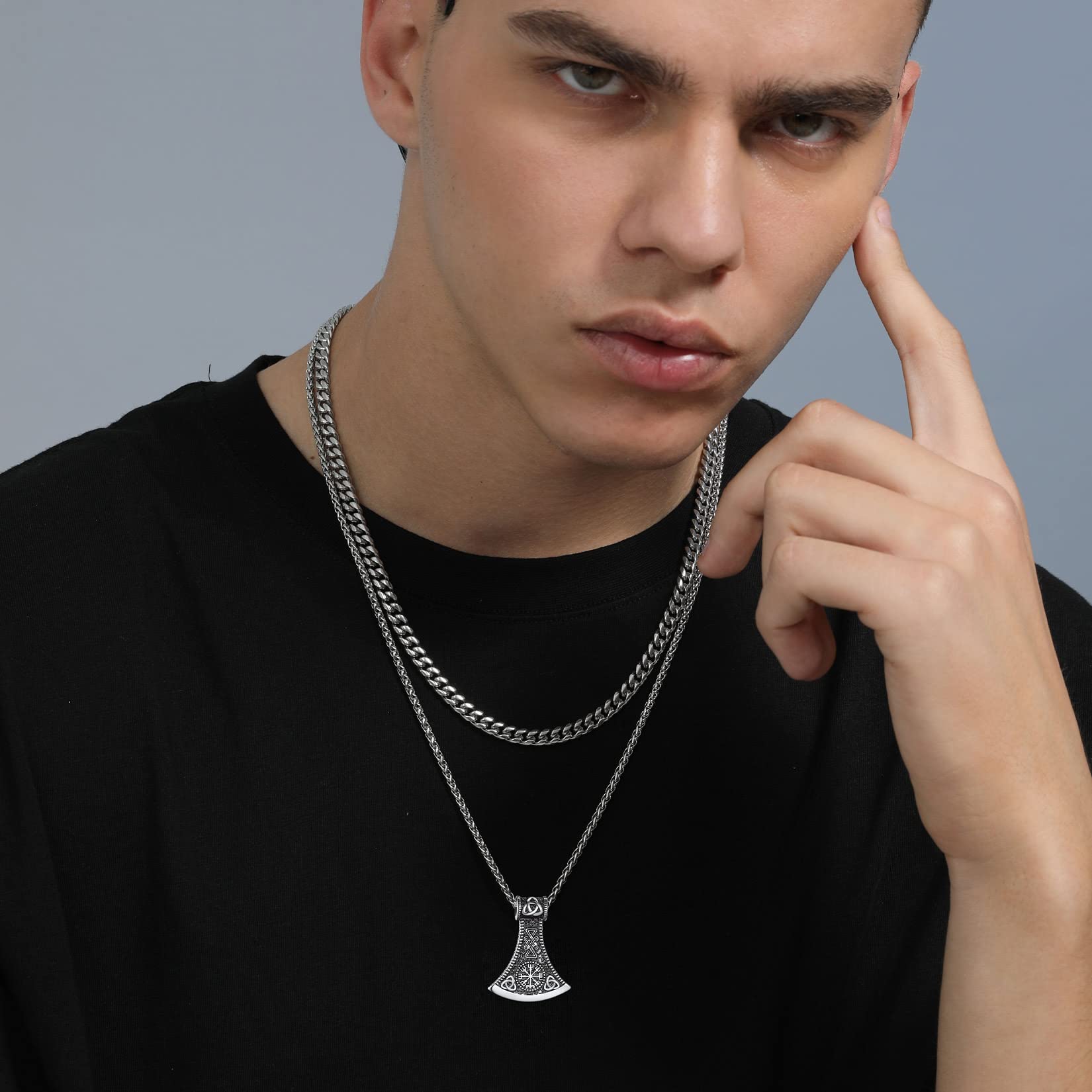 ChainsProMax Solid Norse Axe Necklace - Viking Jewelry with Stainless Steel, Gold Plated & Black Chain Options - Perfect Gift for Men & Women - Ideal for Viking Cosplay, LARP & Norse Mythology Enthusiasts