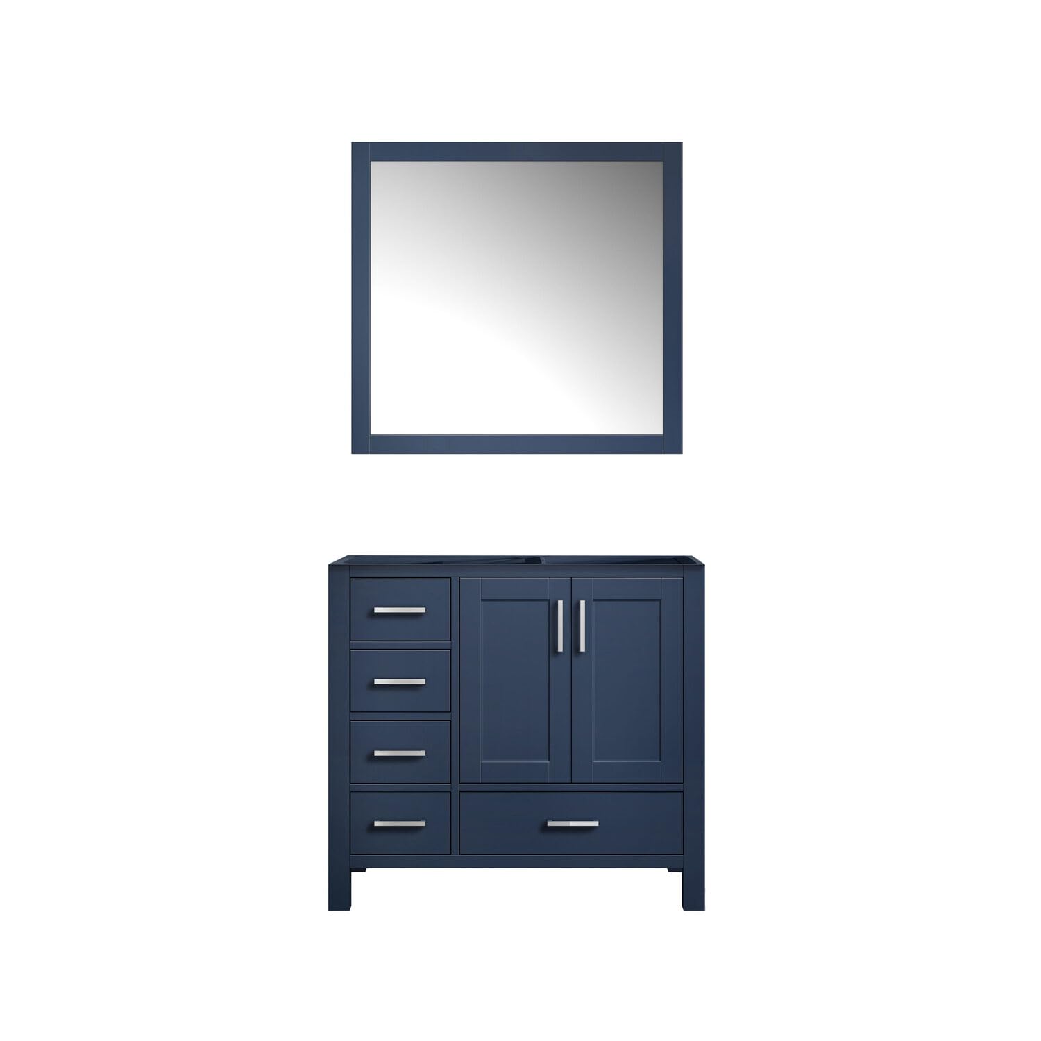 Jacques 36-inch Navy Blue Single Bathroom Vanity Without Top & 34-inch Mirror - Right-Hand Version for Modern Home Bathroom Remodeling