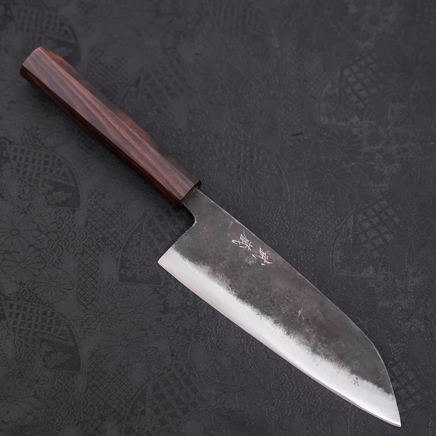 Premium Santoku Knife - Blue Steel #2 Kurouchi Finish with Ebony Handle - 165mm Japanese Chef Knife for Slicing, Dicing, and Chopping Vegetables, Meat, and Fish - Ideal for Home Cooks and Professional Chefs