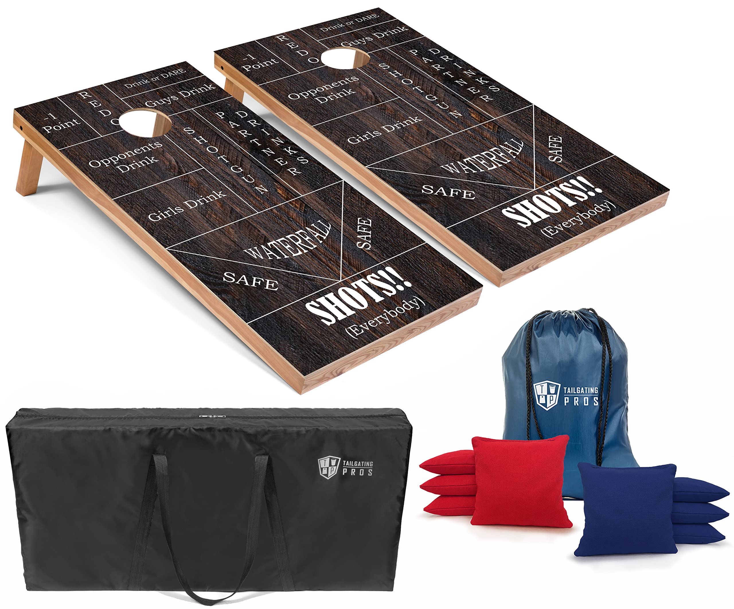 Tailgating Pros Cornhole Board Set with 8 Bean Bags & Carrying Case - Regulation 4'x2' Cornhole Game for Outdoor Parties, Backyard BBQ & Tailgating - Tournament Grade & Lightweight Design - Optional LED Lights for Night Play