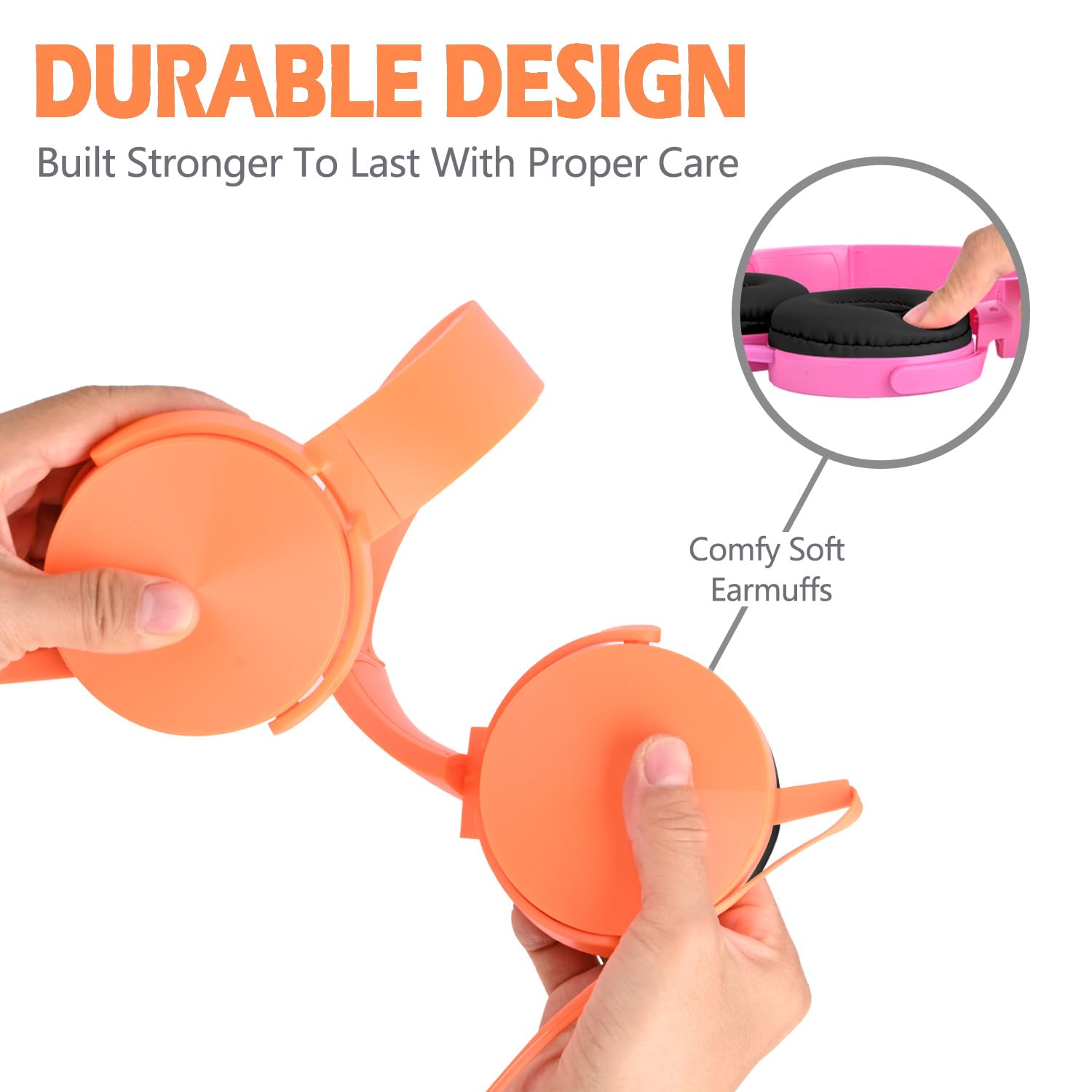 2 Pack Kids Headphones for School & Online Learning - Durable Wired Headset for Classroom K-12, Laptop, Computer, Library, Airplane Travel (Pink & Orange) - Perfect for Remote Learning & Travel Accessories