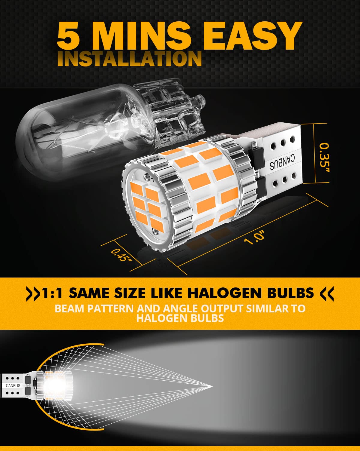 Upgraded 194 LED Bulbs Amber Yellow - 400% Brighter Extremely Bright Canbus Error Free 168 2825 T10 W5W LED Light Bulbs for License Plate Lights, Interior Lights, Dome Map Light (30-SMD, 2PCS) - Perfect for Car Interior Lighting, Motorcycle Accents & DIY Projects
