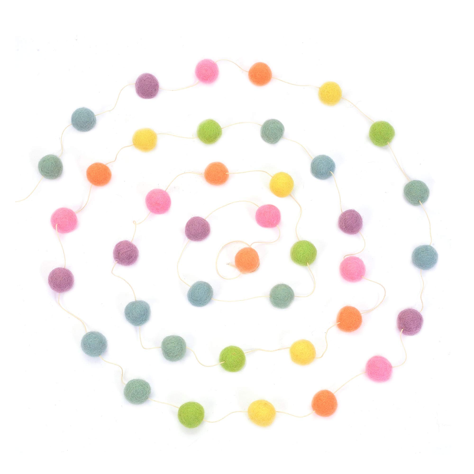 Glaciart One Wool Felt Ball Garland - 9 Feet Pom Pom Garland with 40 Balls in 7 Pastel Colors - Nursery Decor, Birthday Party, Easter & Photo Backdrop - Perfect for Baby Showers, Wedding Decor and Boho Home Decor