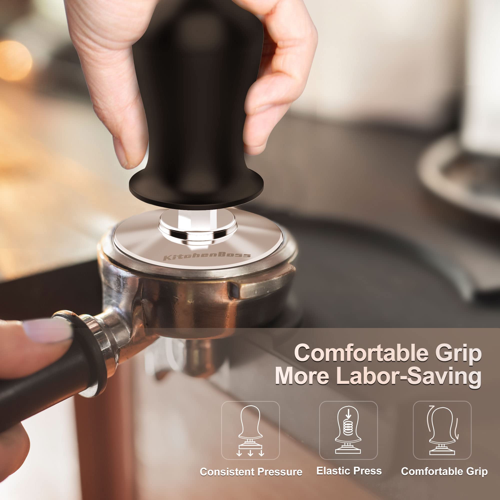 53mm Espresso Calibrated Tamper - Premium Coffee Spring Loaded Tamper with Pressure Gauge | Weighted Espresso Hand Tamper for Perfect Coffee Grounds | Ideal for Home Baristas & Coffee Shops