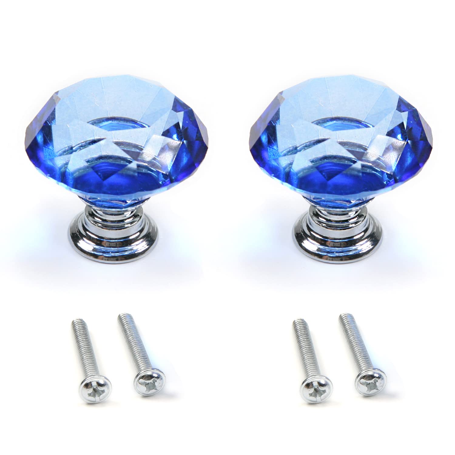 Bettomshin Crystal Plastic Pull Handle Cabinet Knobs - 2PCS Blue Tone Drawer Handles for Cupboard, Dresser, Bookcase & Wardrobe - Perfect for Home, Office and Kitchen Cabinets