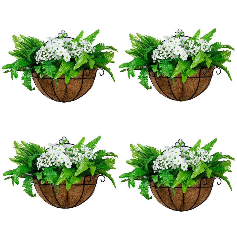 4 Pack 12 Inch Wall Mount Hanging Planters - Outdoor Flower Pots with Basket Liners for Porch, Patio, Backyard & Wedding Decor (Set of 4) | Perfect for Vertical Gardens, Balcony Greenery & Home Decoration