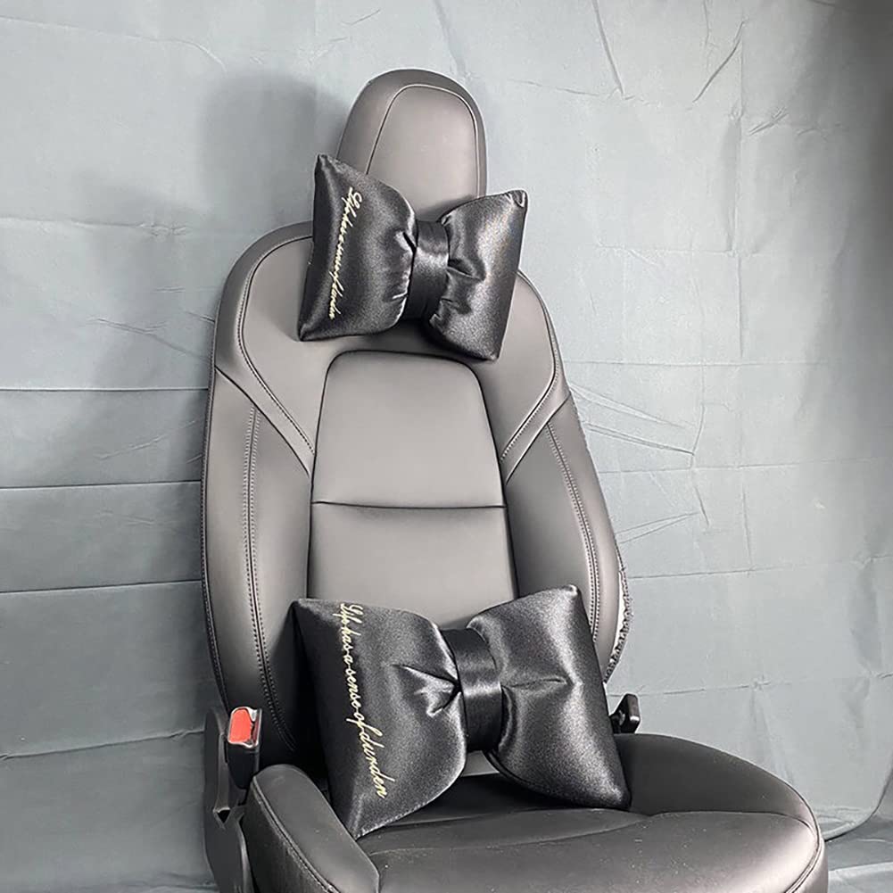 Girly Car Neck Pillow 2 Pack - Black Bow Headrest for Driving Comfort