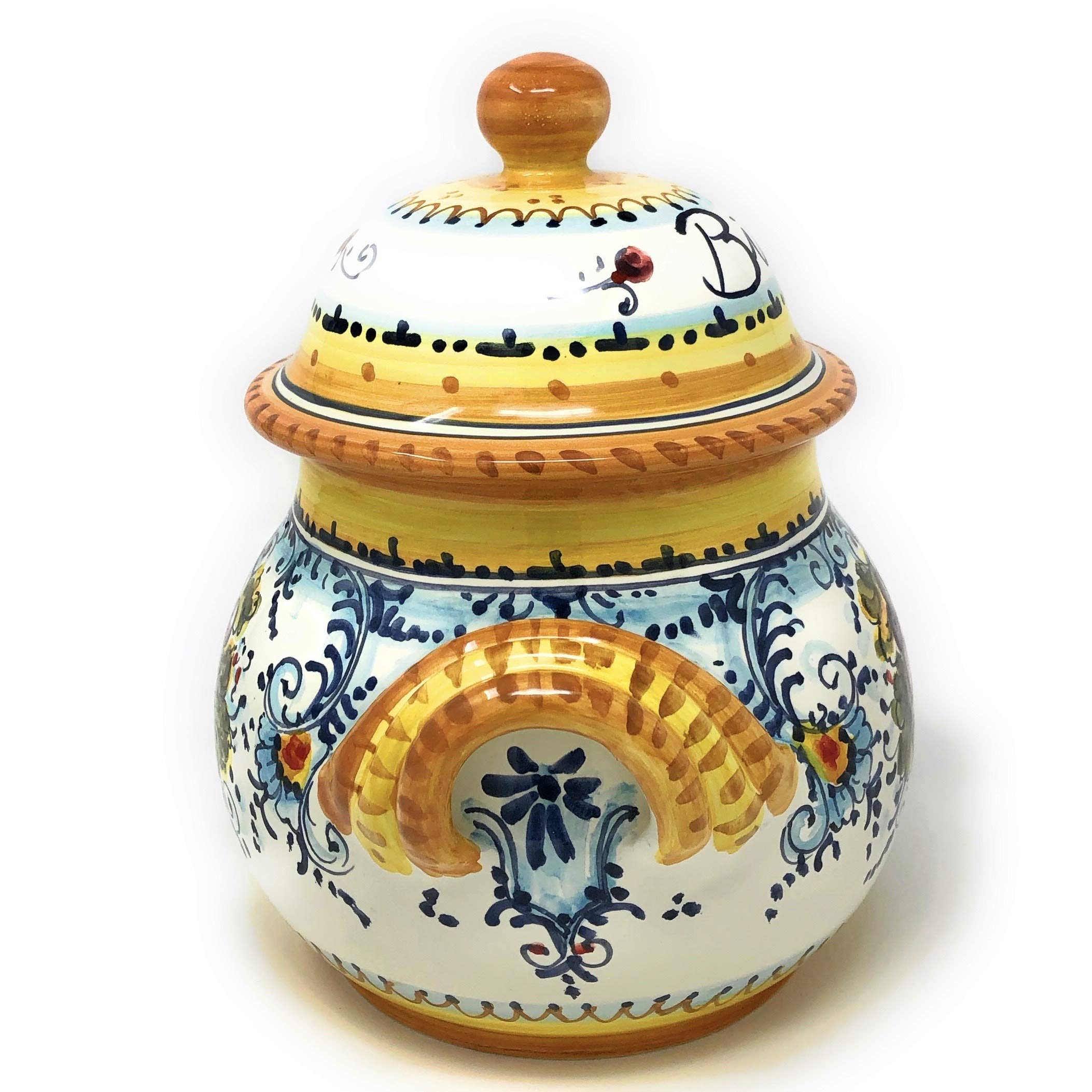Hand-Painted Italian Ceramic Cookies Jar - Tuscan Pottery Biscotti Container with Grape Design, Made in Italy | Perfect for Kitchen Storage & Tuscan Home Decor