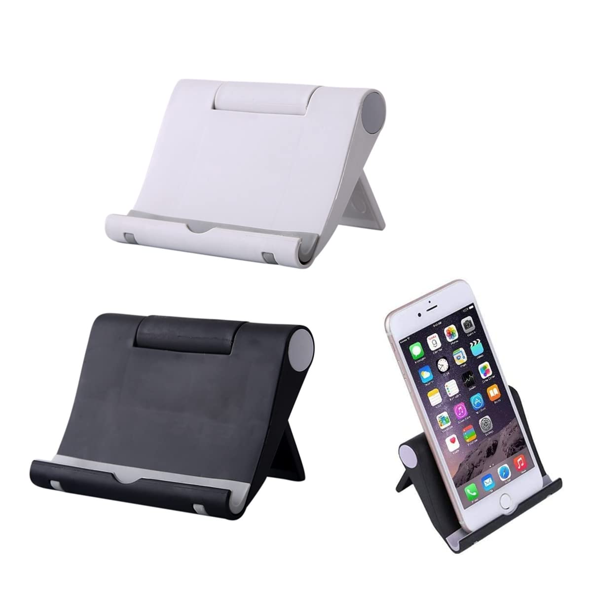 2 Pack Adjustable Phone Stand for Desk - Universal Foldable Multi-Angle Cell Phone & Tablet Holder (Black+White) | Perfect for Home Office, Watching Videos & Video Calls