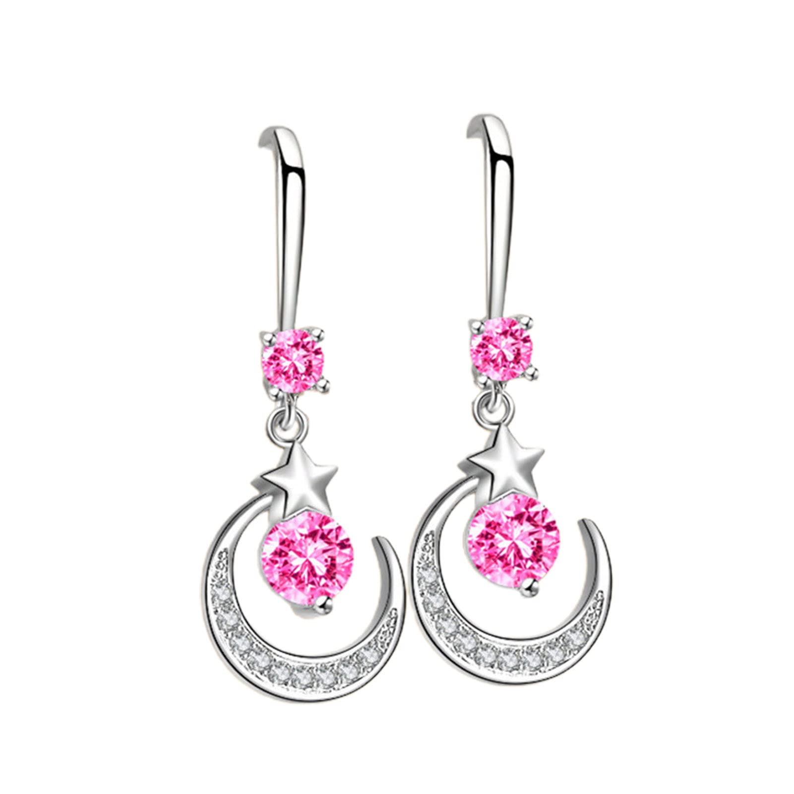 Sparkling Moon & Star Rhinestone Earrings for Women - Elegant Geometric Hook Earrings in White | Fashion Jewelry for Daily Wear, Parties & Special Occasions