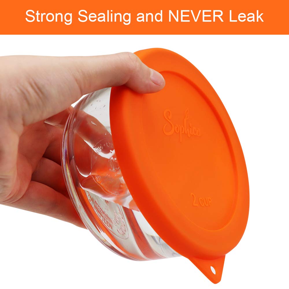 Sophico 2 Cup Round Silicone Storage Cover Lids - 4 Pack, Red-Orange | Replacement for Anchor Hocking & Pyrex 7200-PC Glass Bowls (Container Not Included) | Perfect for Food Storage, Meal Prep, and Microwave Use
