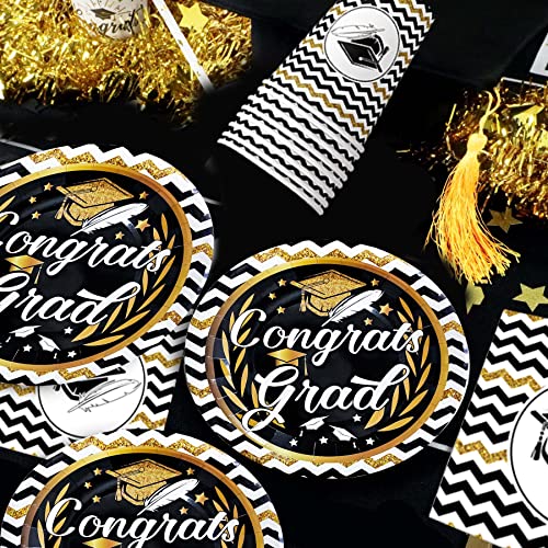 KatchOn 2025 Graduation Party Plates & Napkins Set - 44-Pack Black & Gold Congrats Grad Decorations for Commencement Celebrations | Perfect for Graduation Ceremonies, Open Houses & Senior Parties