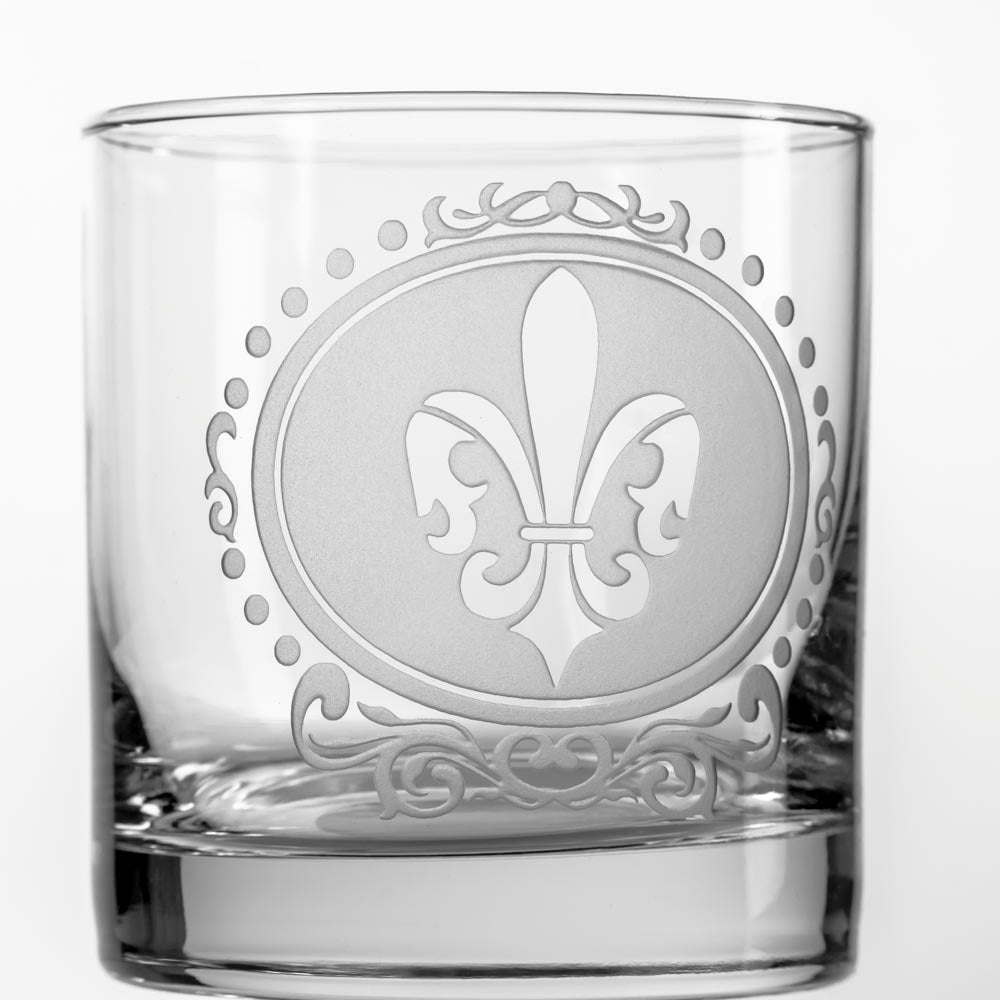 Premium 11oz Royal Fleur De Lis Whiskey Glasses Set of 2 - Elegant Crystal Clear Old Fashioned Drinking Glasses for Bourbon, Scotch & Cocktails - Perfect for Home Bar, Gifts & Entertaining