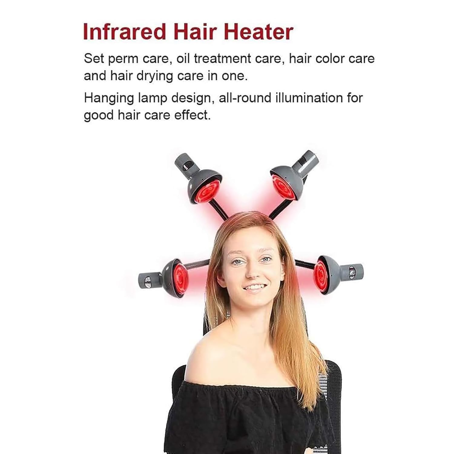 750W Infrared Heat Lamp Red Light Therapy - 5 Head Portable Floor Hair Dryer Stand for Styling, Perming & Accelerating Hair Drying | Salon & Home Use