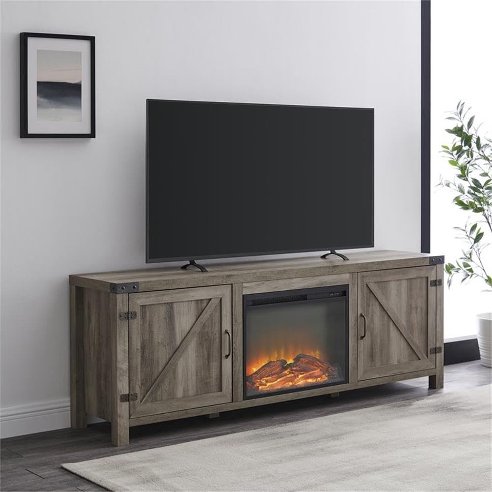 Walker Edison Sayer Modern Farmhouse Barn Door TV Stand for 70-80 Inch TVs, Grey Wash - Perfect for Living Room, Bedroom & Home Theater Entertainment Centers