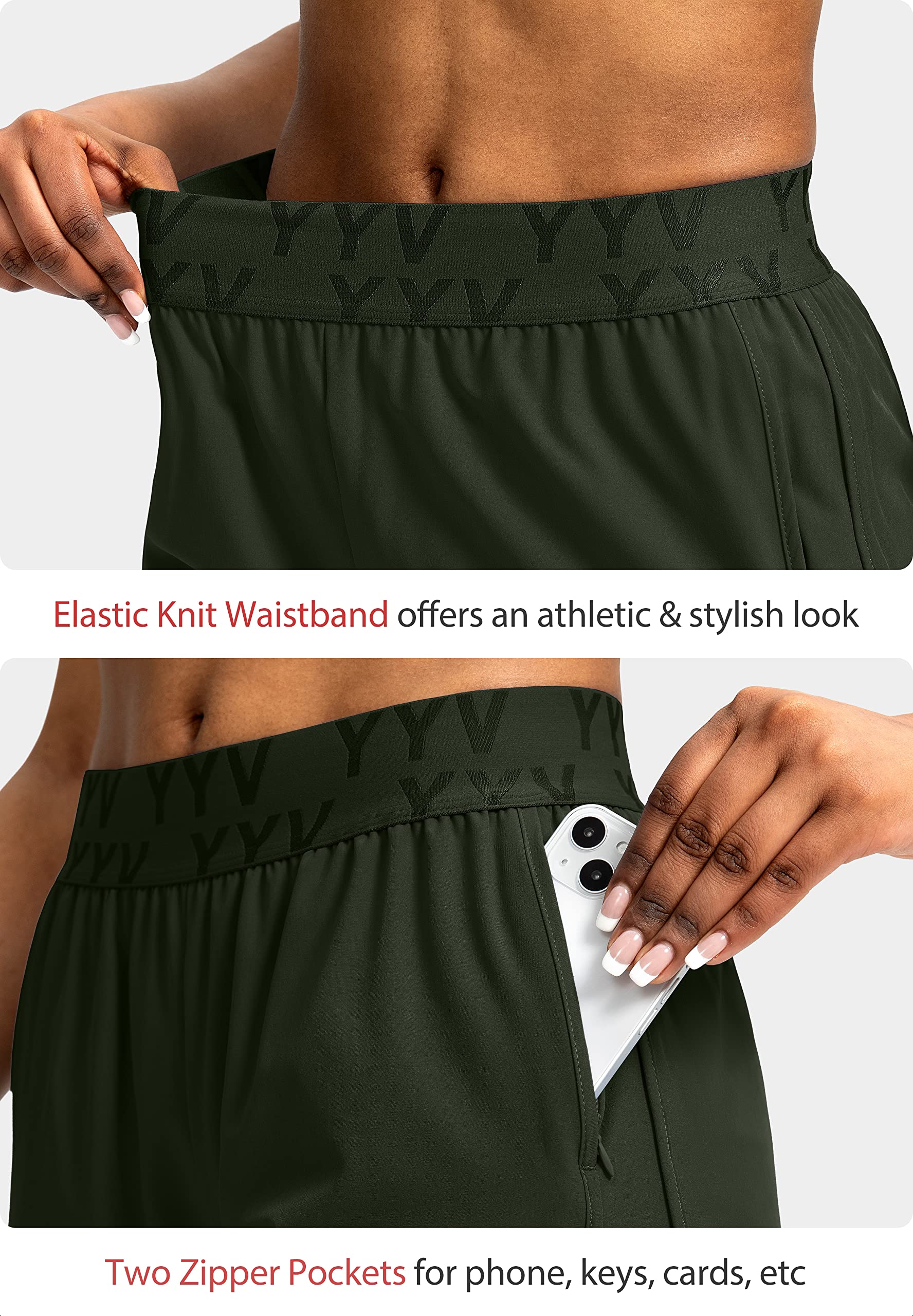 YYV Women's Running Shorts with Zipper Pockets - Quick-Dry Elastic Waist Athletic Gym Shorts with Liner - Perfect for Jogging, Workouts & Outdoor Activities