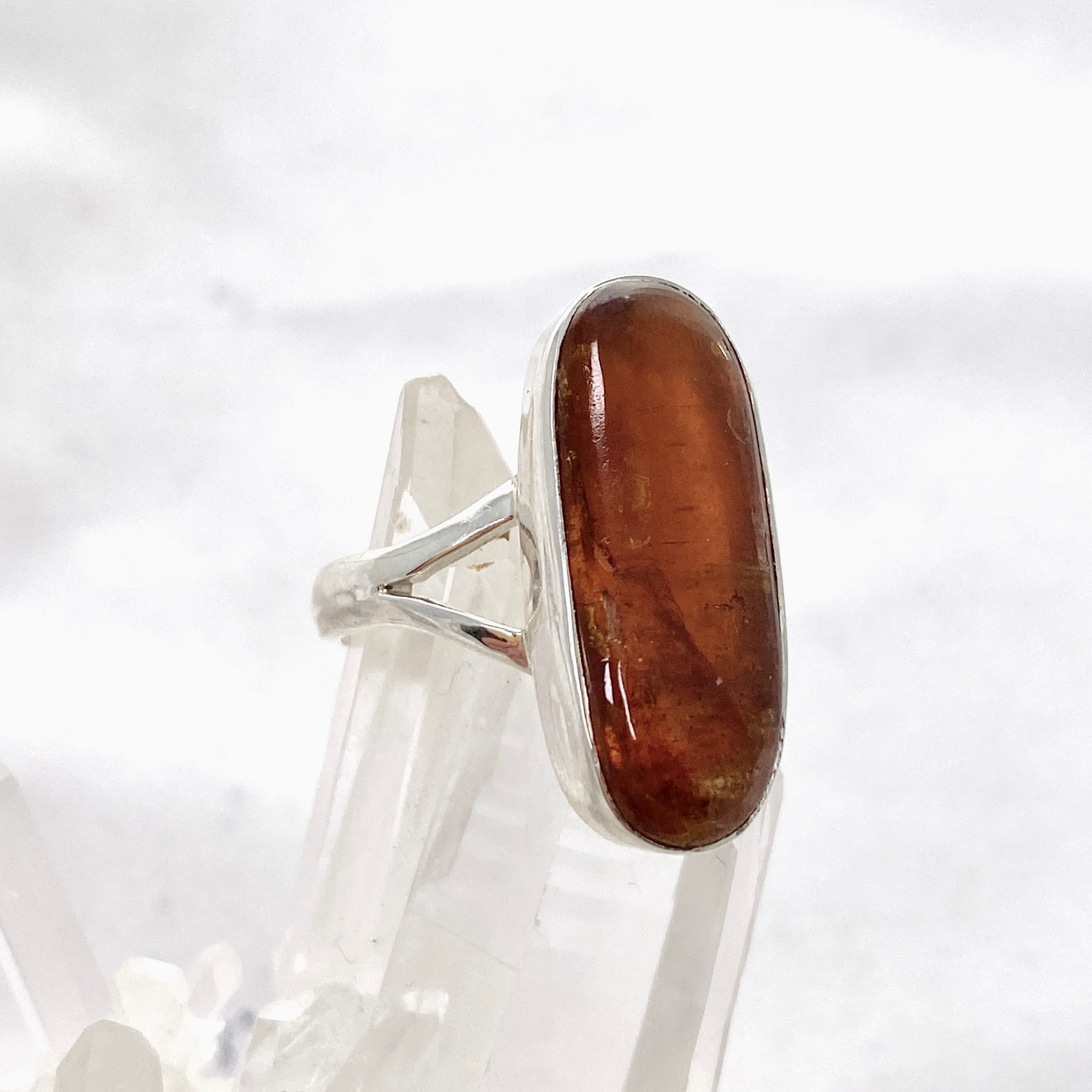 Natural Orange Kyanite Oval Cabochon Split Band Ring Size 8 - Handmade Gemstone Jewelry for Women - Perfect for Boho Chic Outfits & Special Occasions