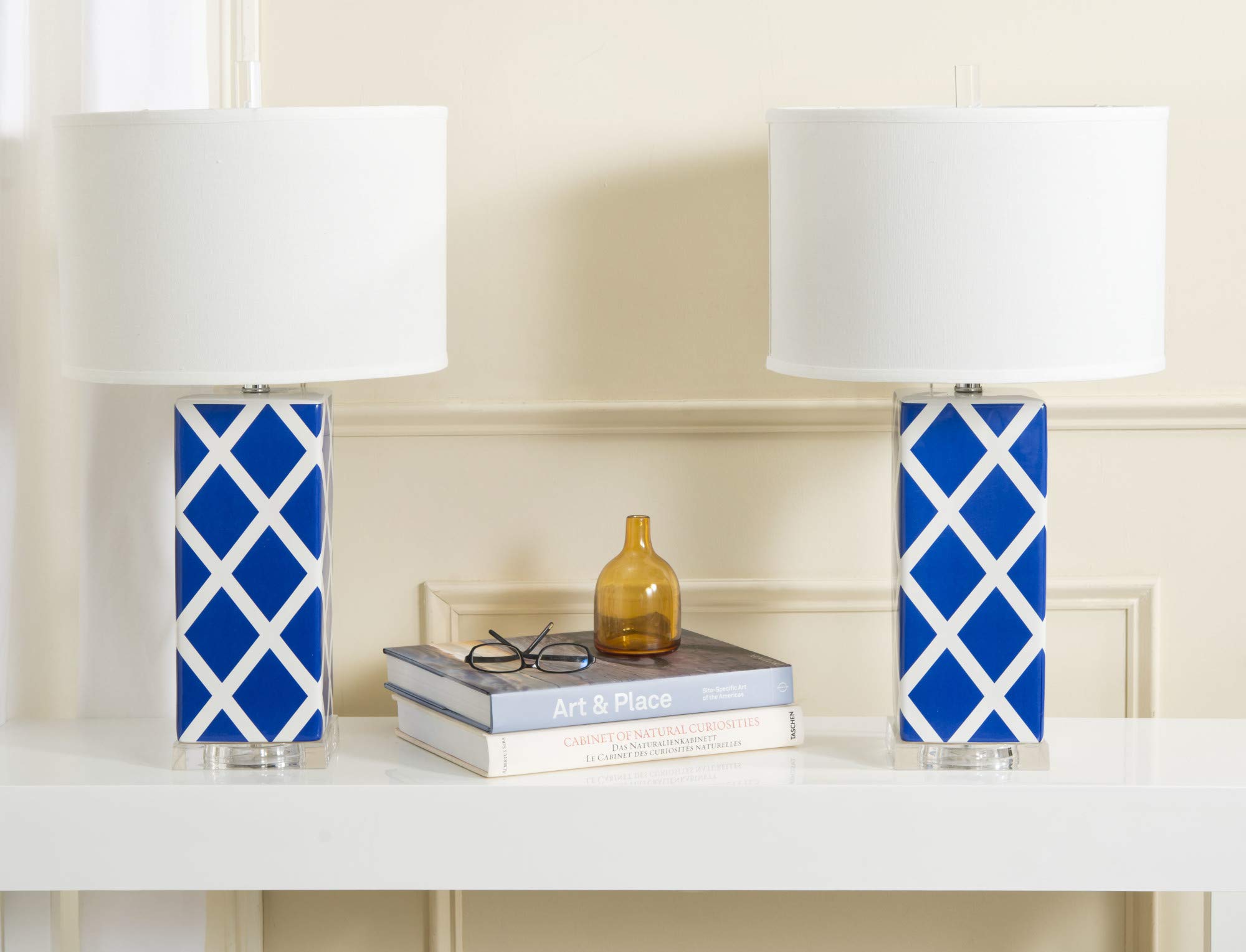 SAFAVIEH Modern Navy Blue Garden Lattice Trellis Table Lamp Set of 2 - 27