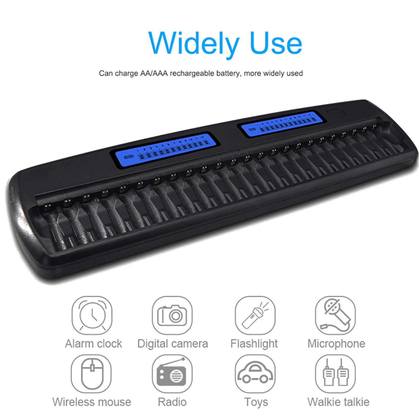 24-Slot LCD Smart Battery Charger for AA/AAA NiMH/NiCd Rechargeable Batteries - Fast Charging with AC Adapter - Perfect for Home, Office & Emergency Kits