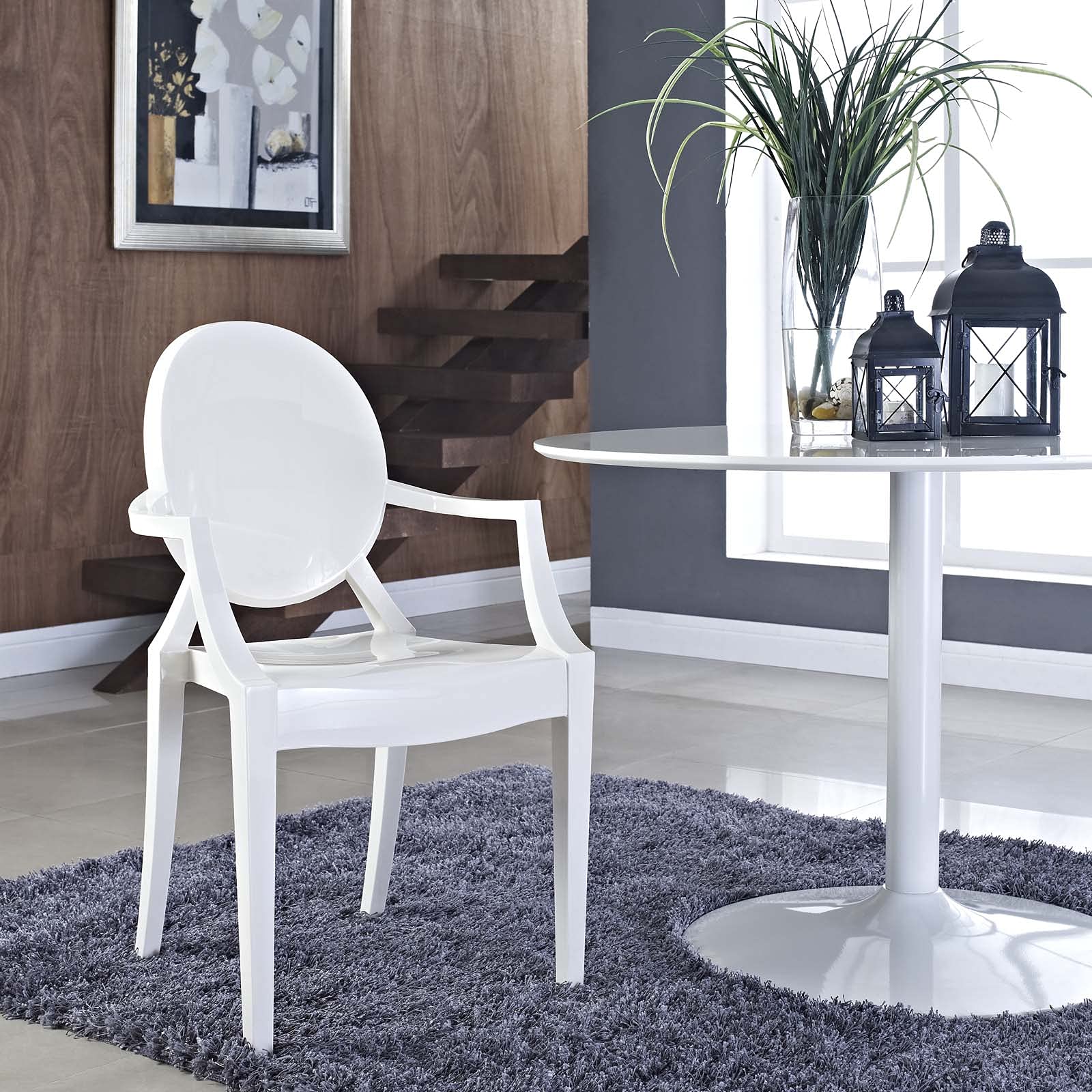 Modway Casper Modern Acrylic Stacking Kitchen & Dining Chair - White, Fully Assembled - Perfect for Small Spaces, Patio, and Contemporary Dining Rooms