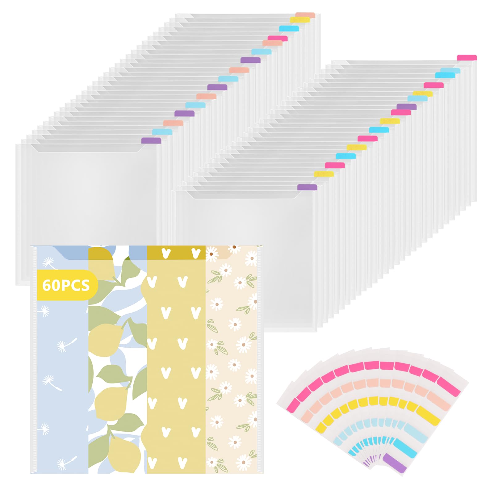 60 PCS Clear PP Scrapbook Paper Storage Organizer with 120 Sticky Index Tabs - 12x12 Paper Organizer for Scrapbooking, Cardstock & Vinyl Paper - Perfect for Craft Room, Office & DIY Projects