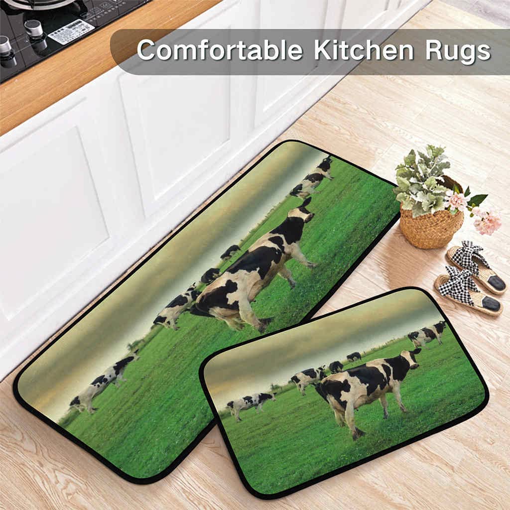 Farmhouse Kitchen Rug Mat with Cows & Stormy Sky Design - Non-Slip, Absorbent Runner for Kitchen, Entryway, Hallway, Laundry, Bathroom, Bedroom, and Outdoor Patio