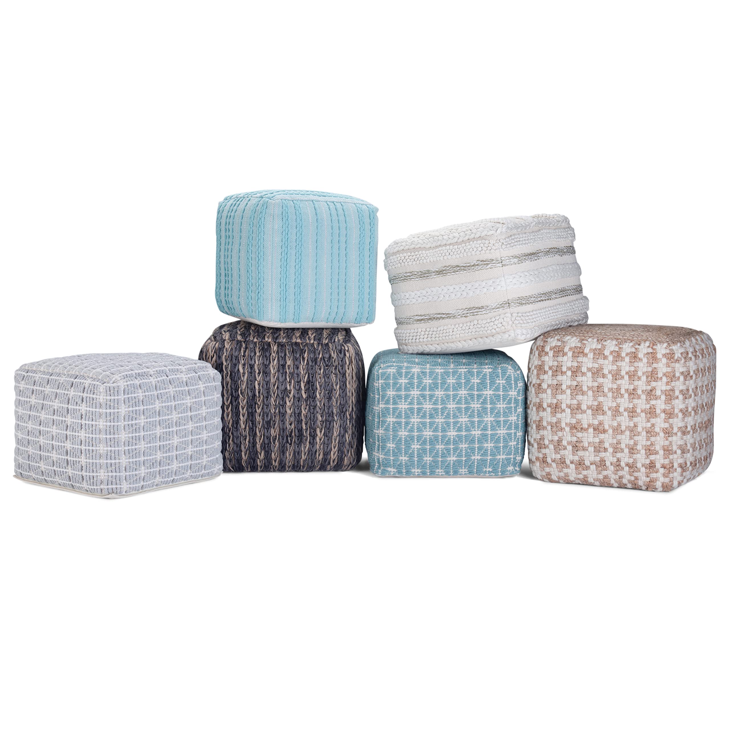 SIMPLIHOME Cullen 18 Inch Boho Cube Pouf - Natural Woven Wool & Jute Ottoman - Stylish Footrest & Seating for Living Room, Bedroom, Nursery & Dorm Decor - Perfect for Relaxing, Reading & Extra Guest Seating