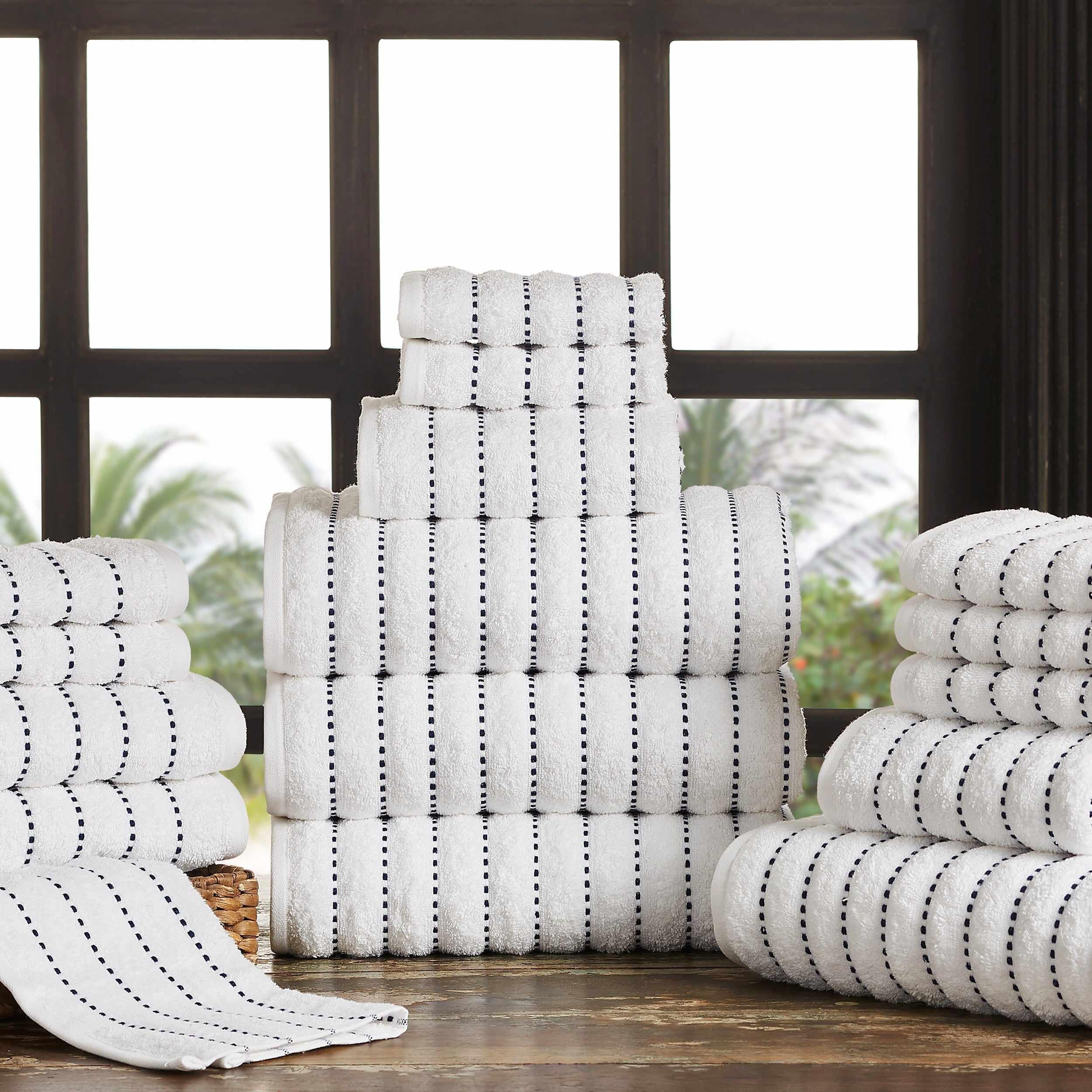 16-Piece Organic Cotton Wave Plush Striped Towel Set | Ultra Soft & Absorbent Bath & Beach Towels | Perfect for Spa, Pool, Gym & Home Use