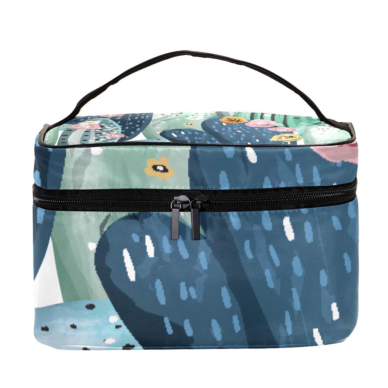 Watercolor Cactus with Flowers Travel Makeup Bag - Large Cosmetic Organizer Case with Zipper for Women & Girls - Perfect for Vacation, Gym, and Daily Essentials Storage