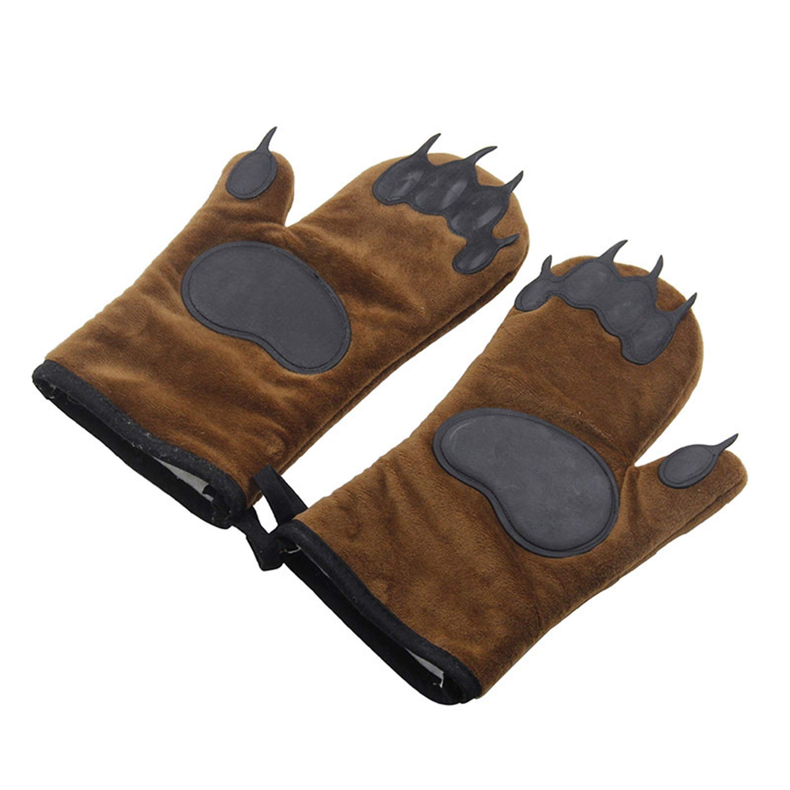 Heat-Resistant Bear Paw Oven Mitts - Anti-Scalding Kitchen Gloves for Baking & Cooking (Coffee)