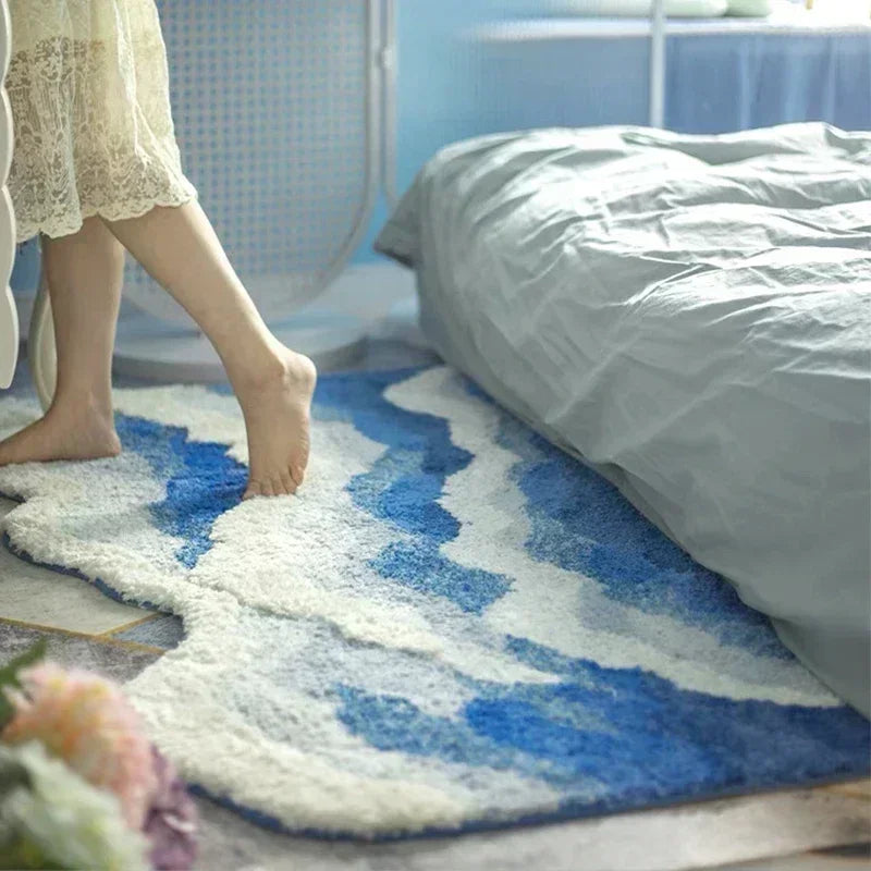 Ocean Tide Tufted Rug & Bath Mat - Soft Non-Slip Bathroom Carpet, Water Absorbent Shaggy Floor Mat for Home Decor, Bedroom, Living Room, Nursery - Perfect for Bathrooms, Showers, and Spa Areas