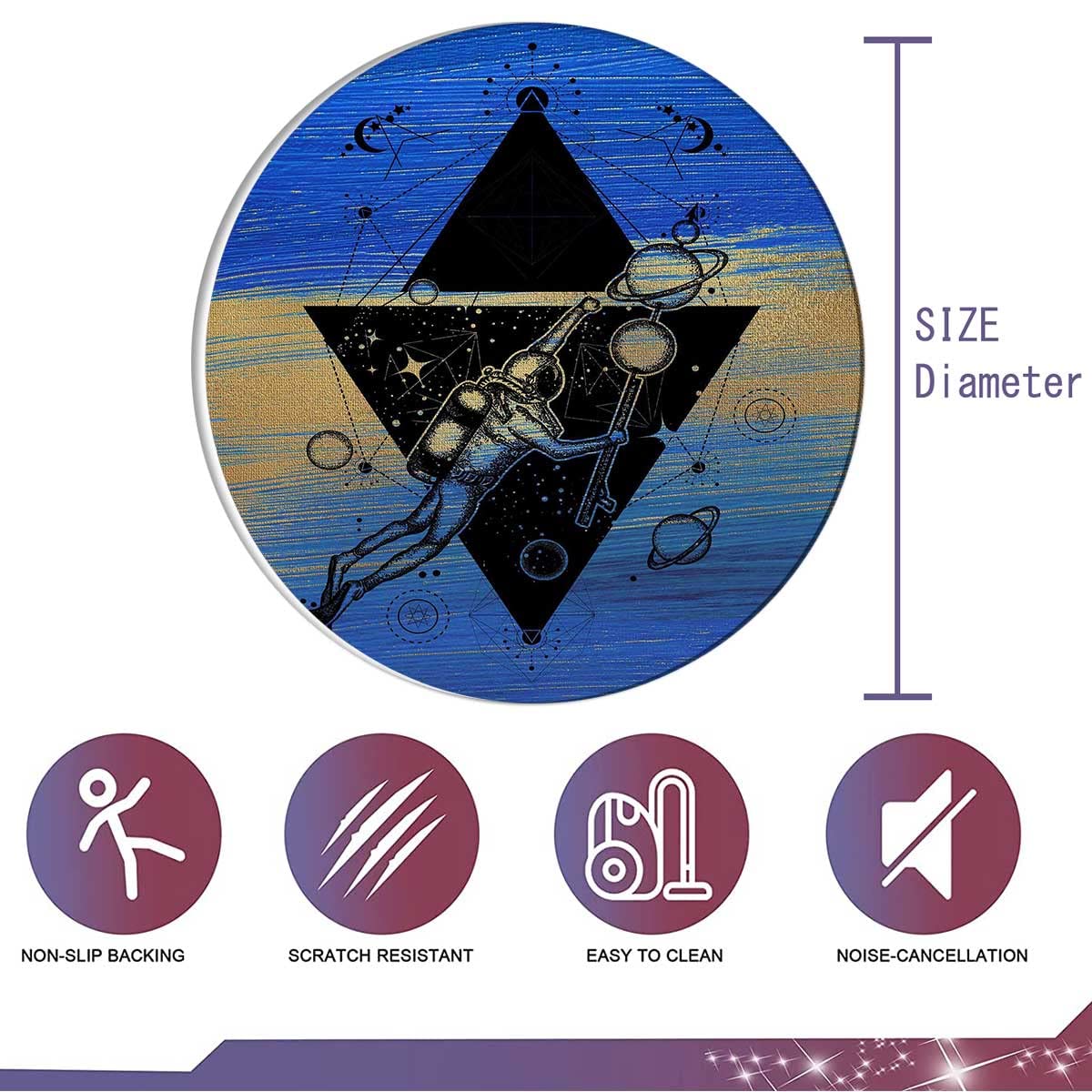 Blue Gaming Chair Mat - Astronaut Cartoon Non-Slip Office Chair Carpet Rug for Gaming Room & Home Office Decor (35 Inch) - Perfect for PC Gaming Setups, Workstations & Home Theaters