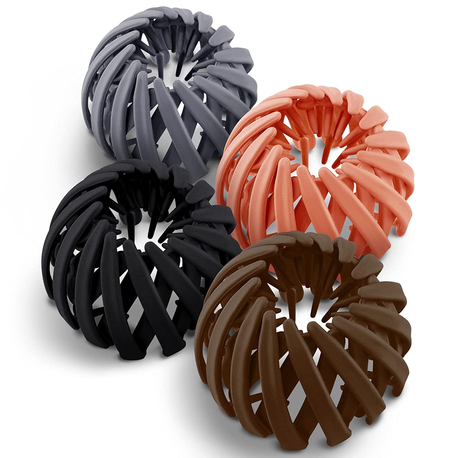 Matte Bird Nest Hair Clips for Women - 4-Piece Multicolor Ponytail Holders & Bun Makers | Plastic Hair Accessories for Updos, Braids & Everyday Styling