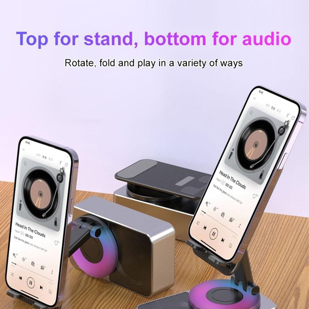 Bluetooth Audio Power Phone Holder - Foldable Cell Phone Stand with Wireless Speaker, 360° Rotatable & Adjustable, Dual USB Charging Ports (2-Pack) - Perfect for Home Office, Car, Bedside & Video Calls