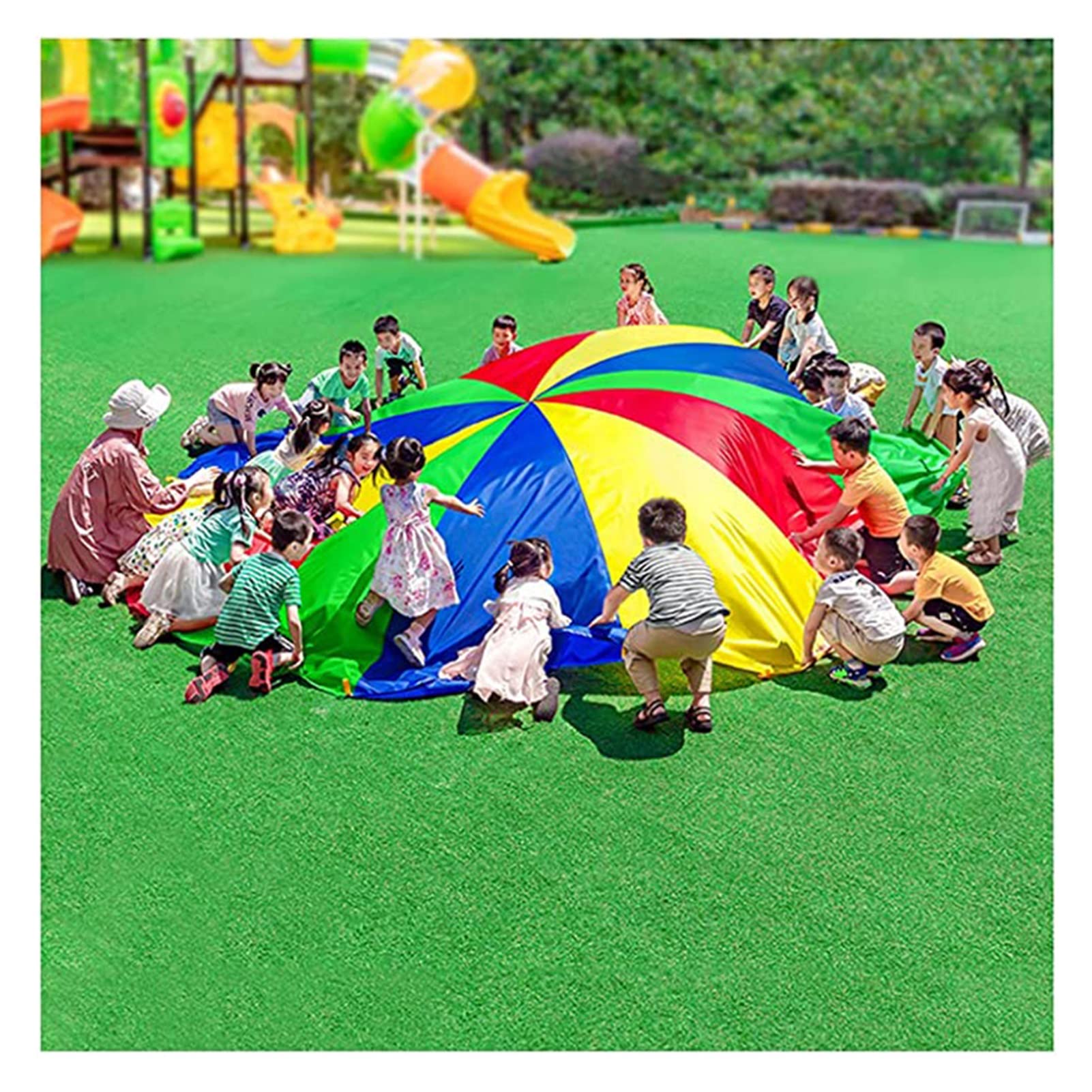 Outdoor Play Parachute for Kids & Adults - 9m Diameter Team Game Toy with Handles - Perfect for Backyard Fun, Gym Class, and Group Activities